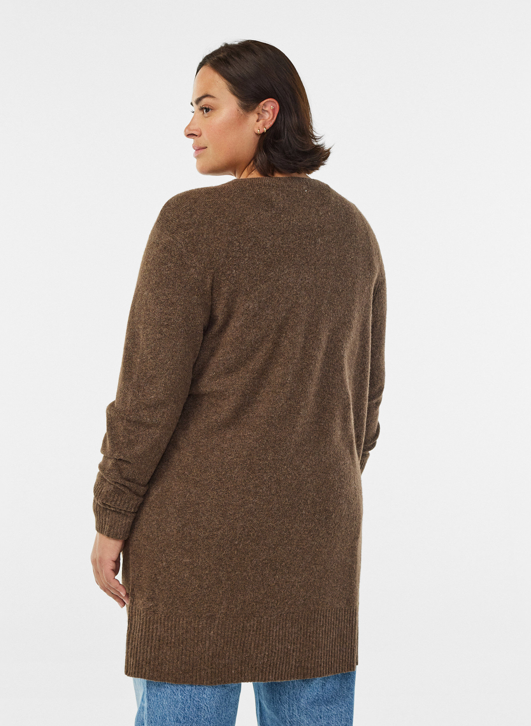 ZizziCardigan en tricot c&ocirc;tel&eacute; avec poches, Marron, Model image number 2