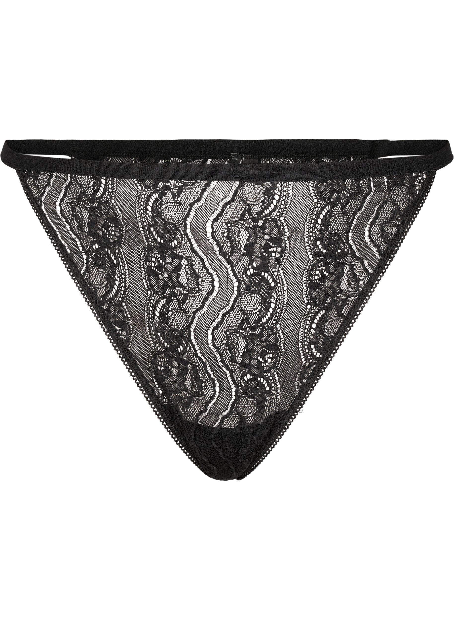 Zizzi String en dentelle avec taille &eacute;lastiqu&eacute;e, Black, Packshot image number 0