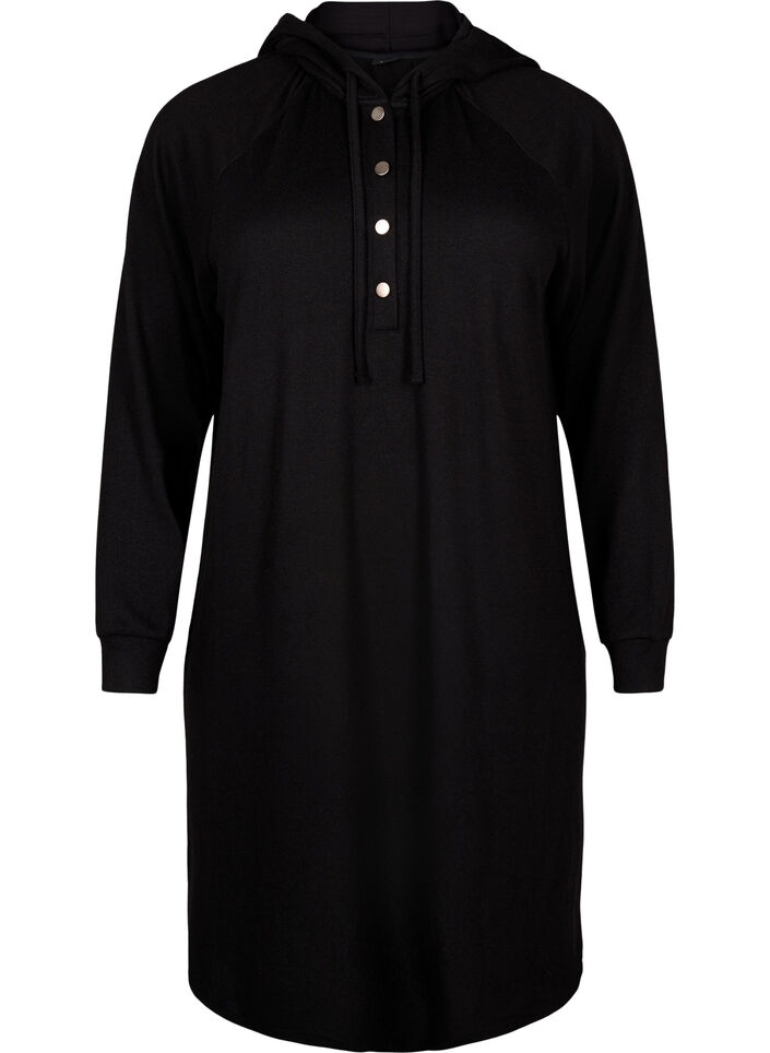 Robe sweat à manches longues avec capuche, Black, Packshot image number 0