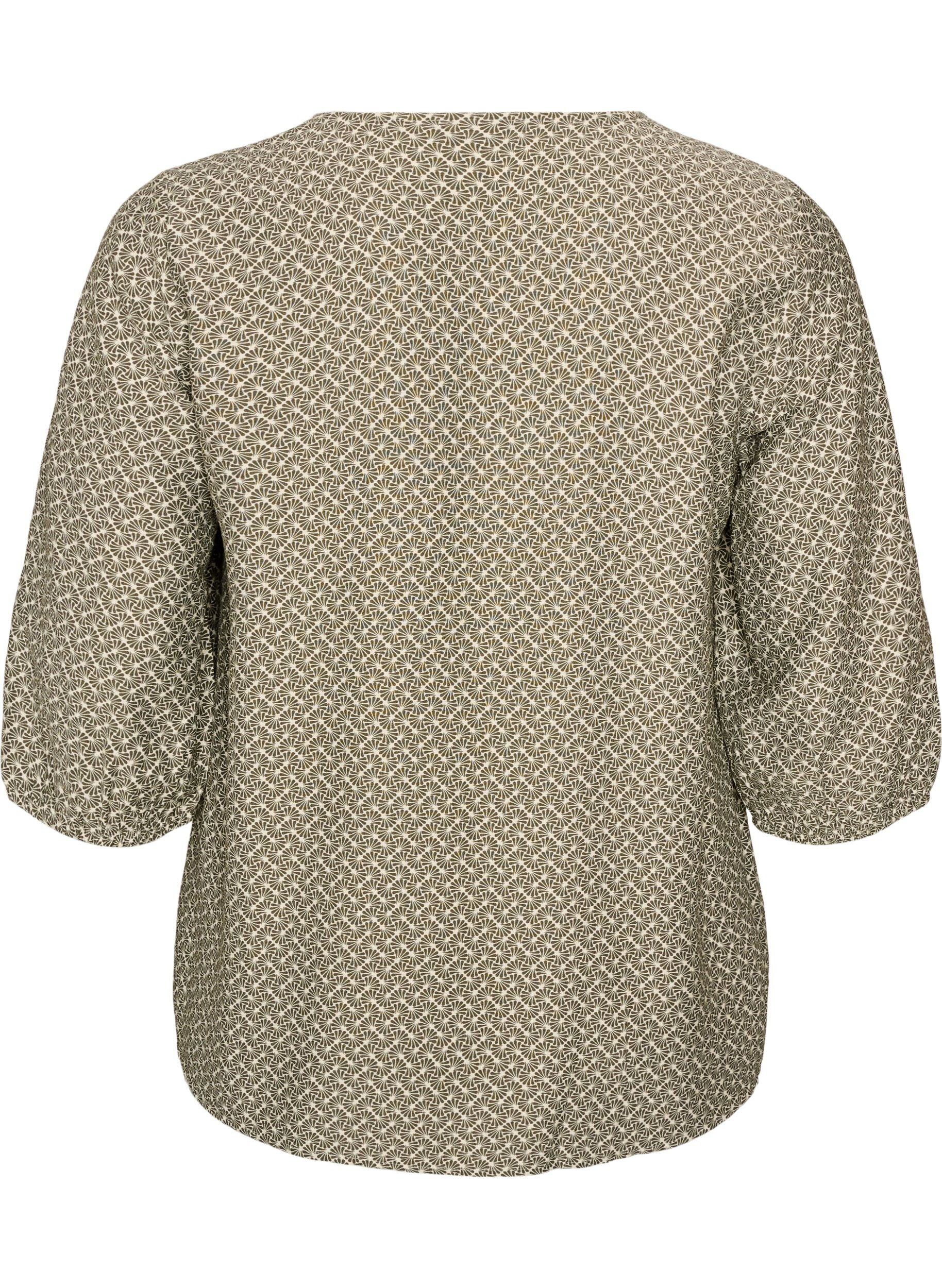 ZizziBlouse imprim&eacute;e en viscose avec manches 3/4, Vert Kaki, Packshot image number 1