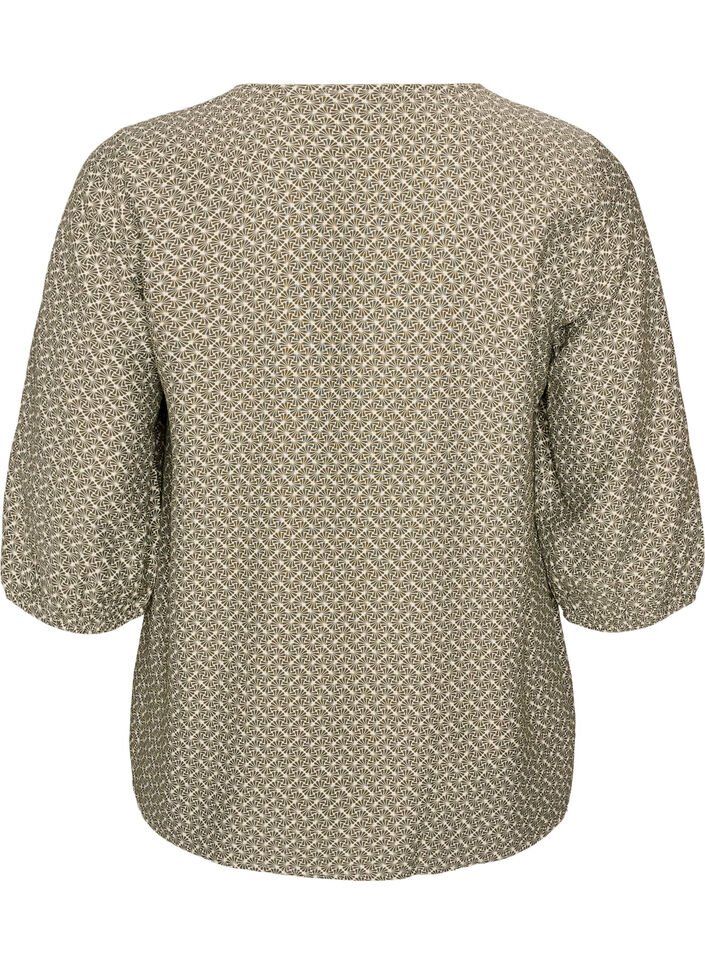Blouse imprim&eacute;e en viscose avec manches 3/4, Vert Kaki, Packshot image number 1