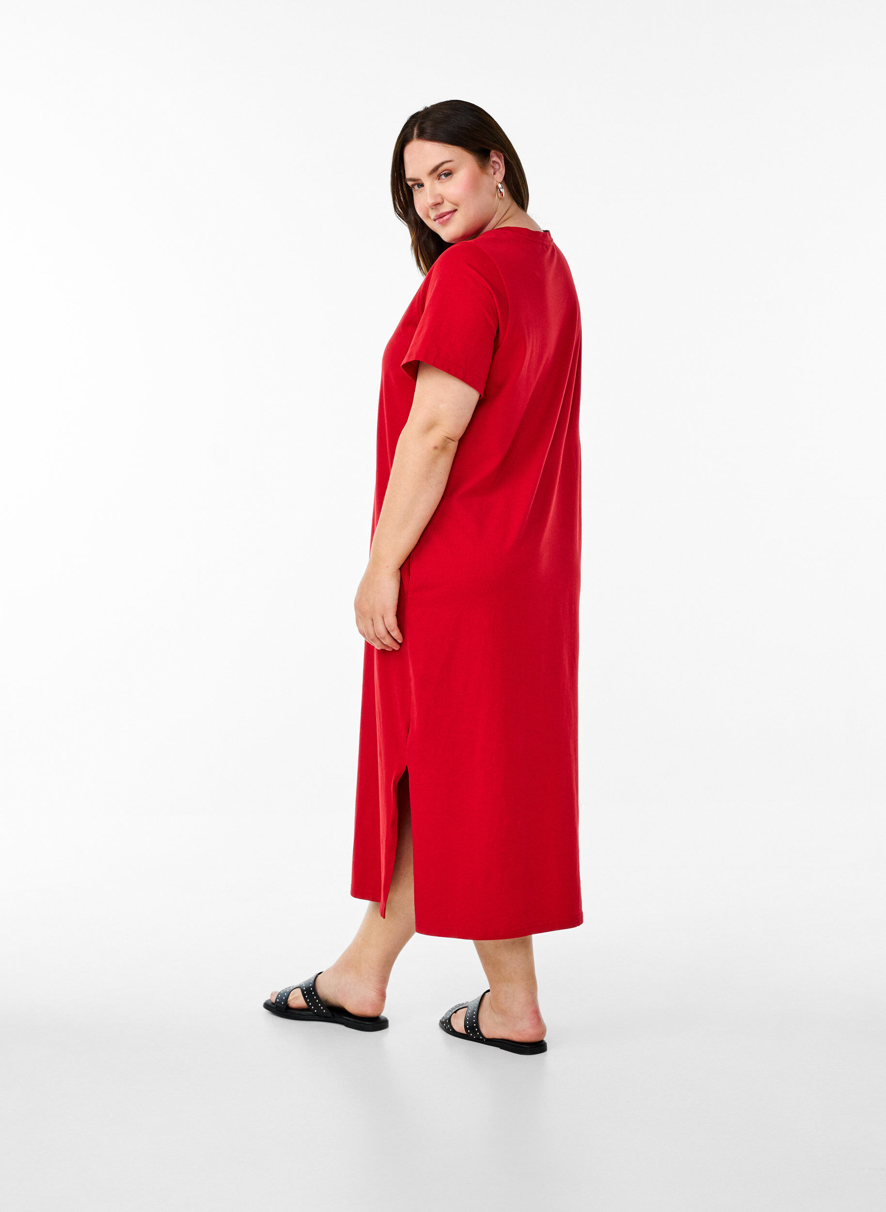 ZizziMidi-T-Shirtkleid mit V-Ausschnitt, Rot, Model image number 1