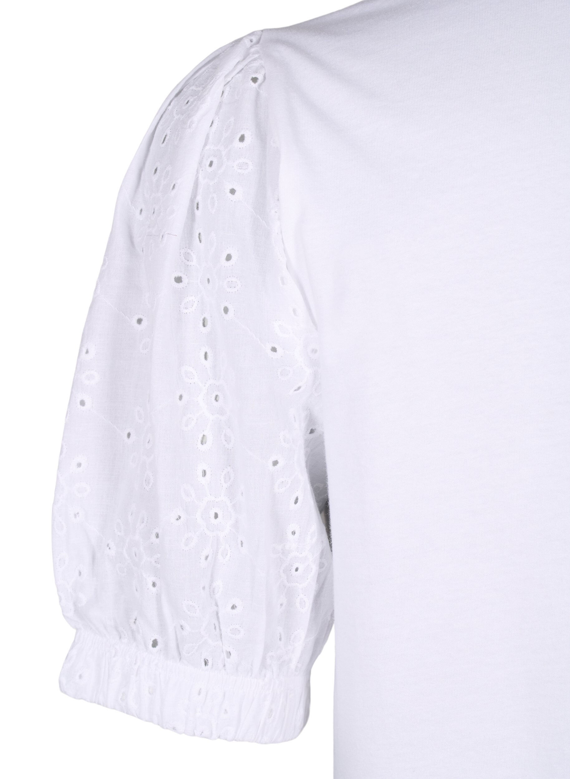 Zizzi Bluse aus Bio-Baumwolle mit Lochstickerei am &Auml;rmel, Bright White, Packshot image number 3