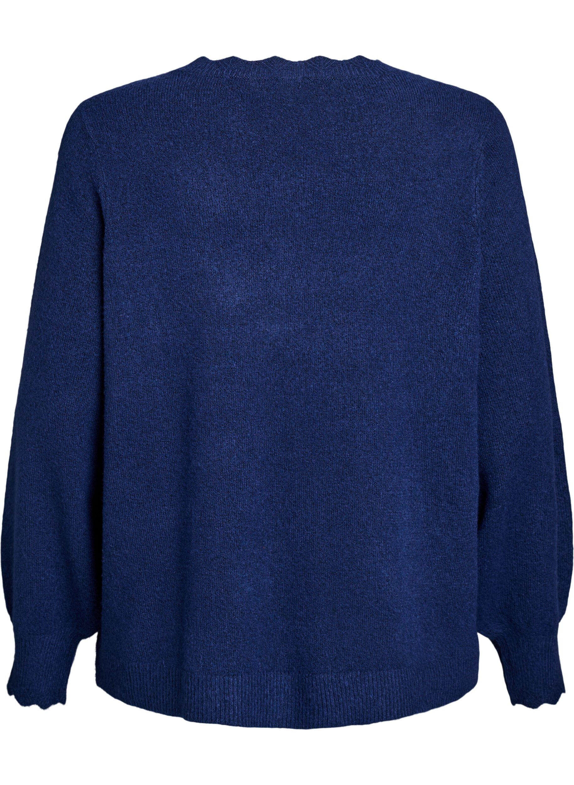 ZizziStrickbluse mit Wellenkante, Blau, Packshot image number 1