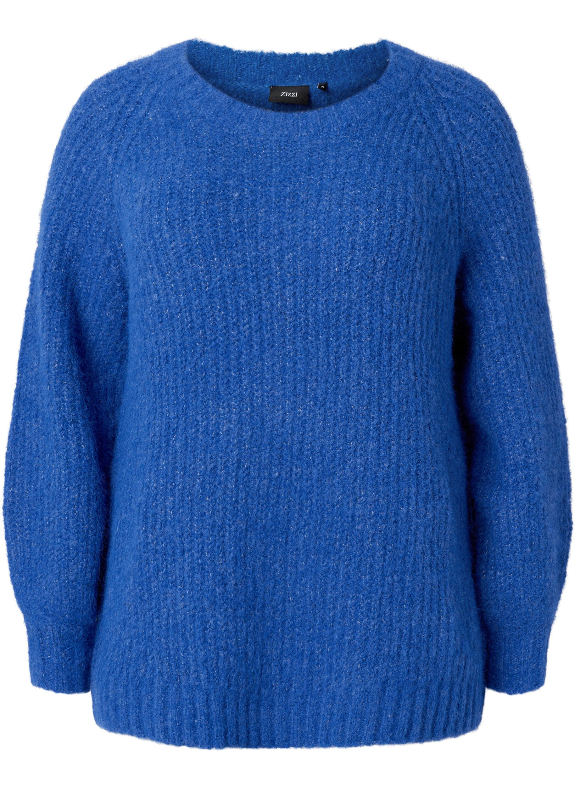 Zizzi Gestrickter Pullover mit Wolle und Raglan&auml;rmeln, Princess Blue, Packshot image number 0