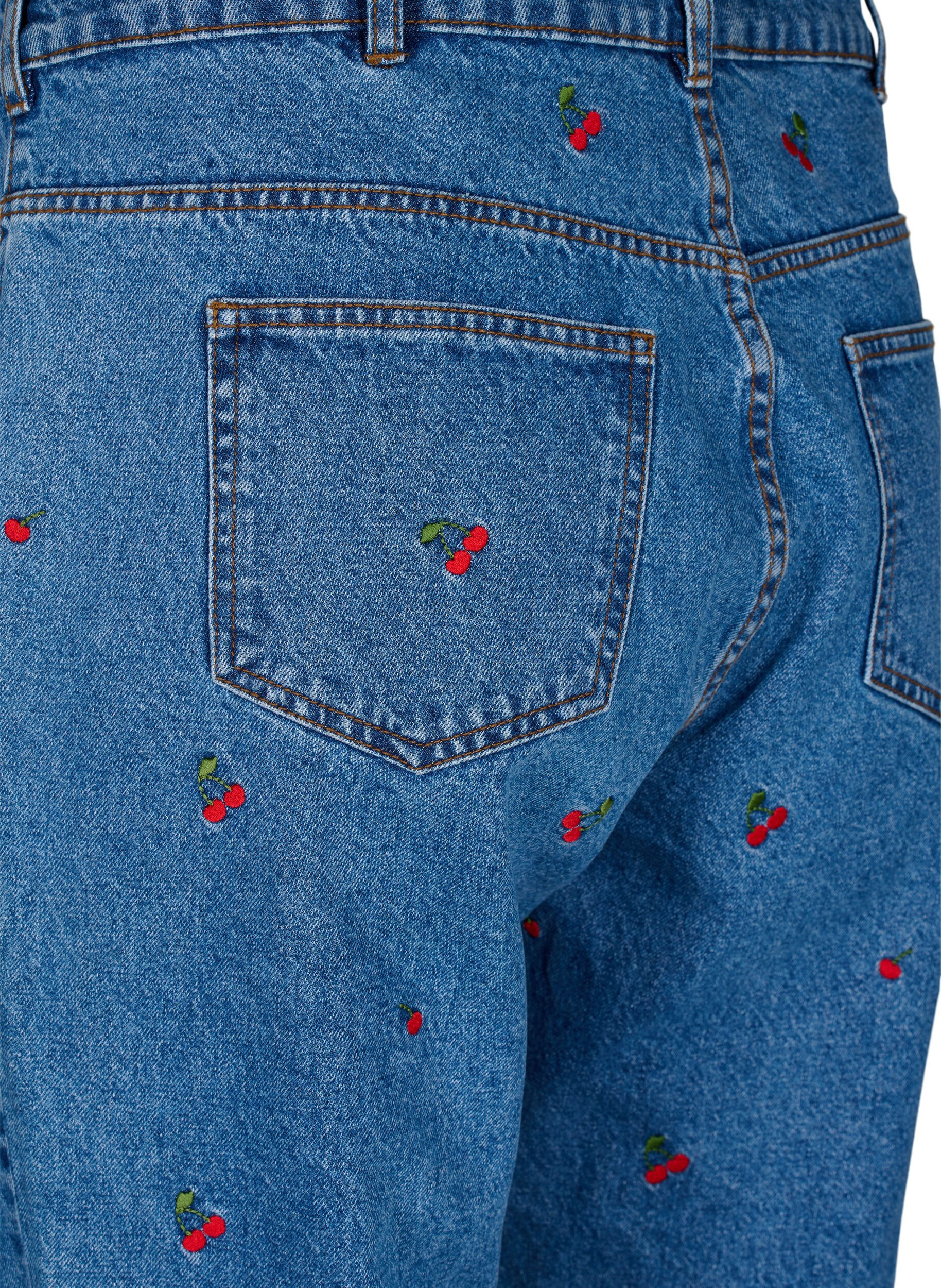 Zizzi Mille Mom Fit Jeans mit Stickerei, Blau, Packshot image number 3