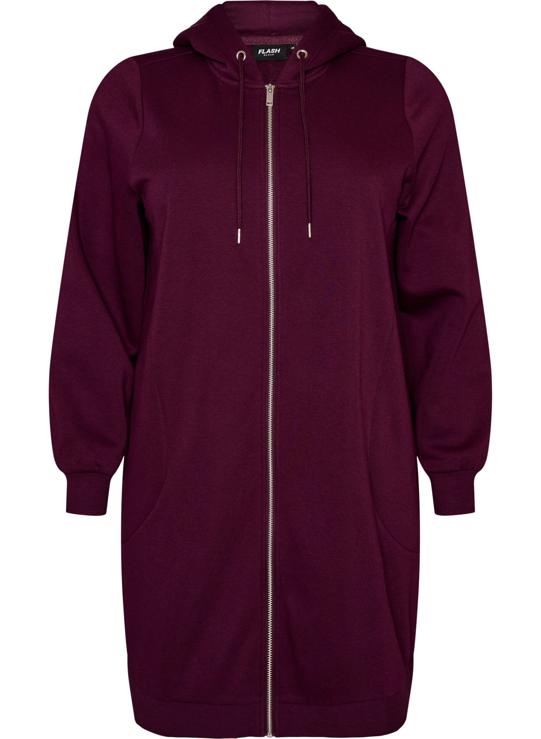 ZizziSweat &agrave; capuche long avec zip et poches, Violet, Packshot image number 0