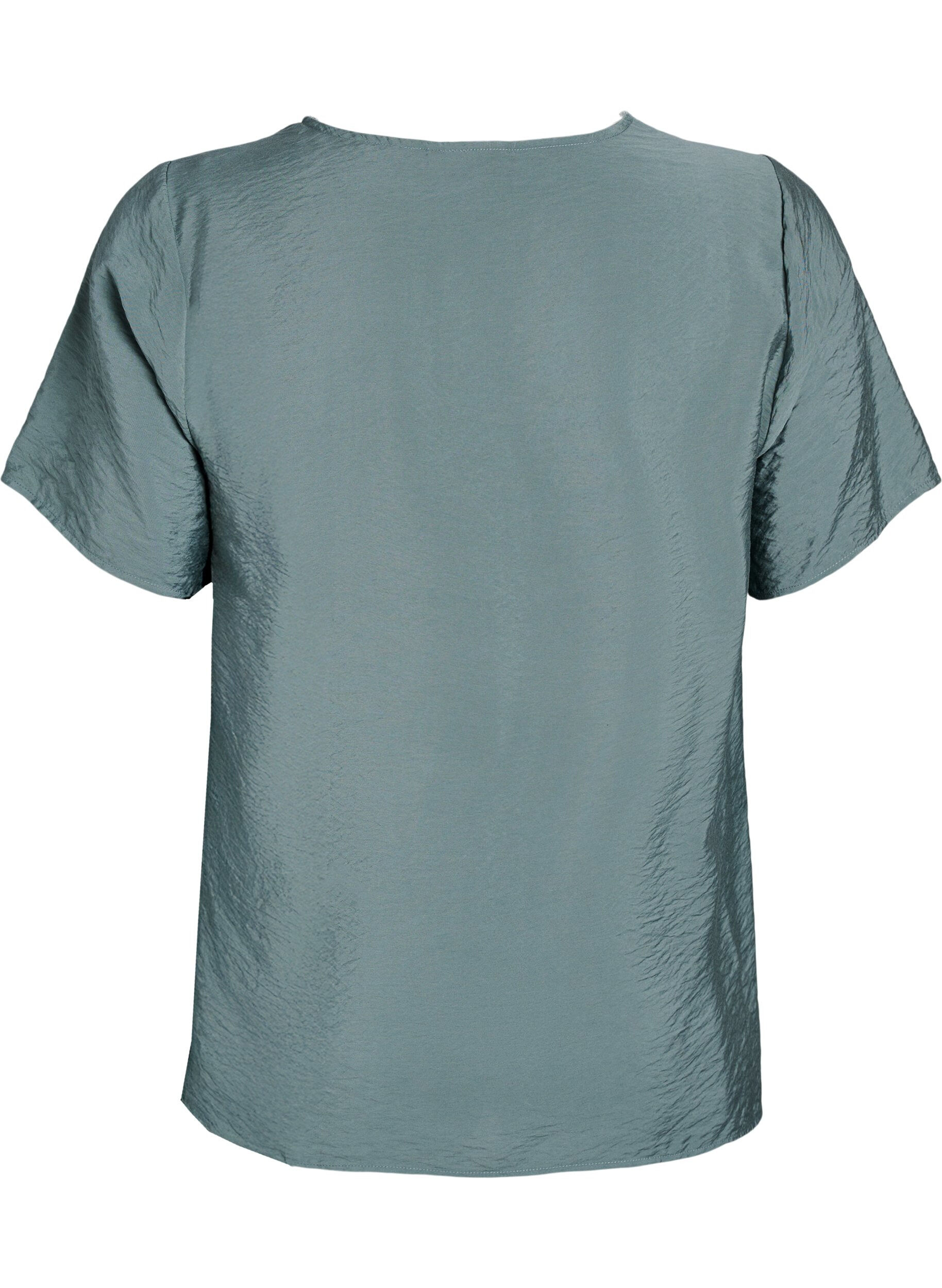 Zizzi Chemisier en viscose &agrave; manches courtes avec bordure en dentelle, Vert fonc&eacute;, Packshot image number 1