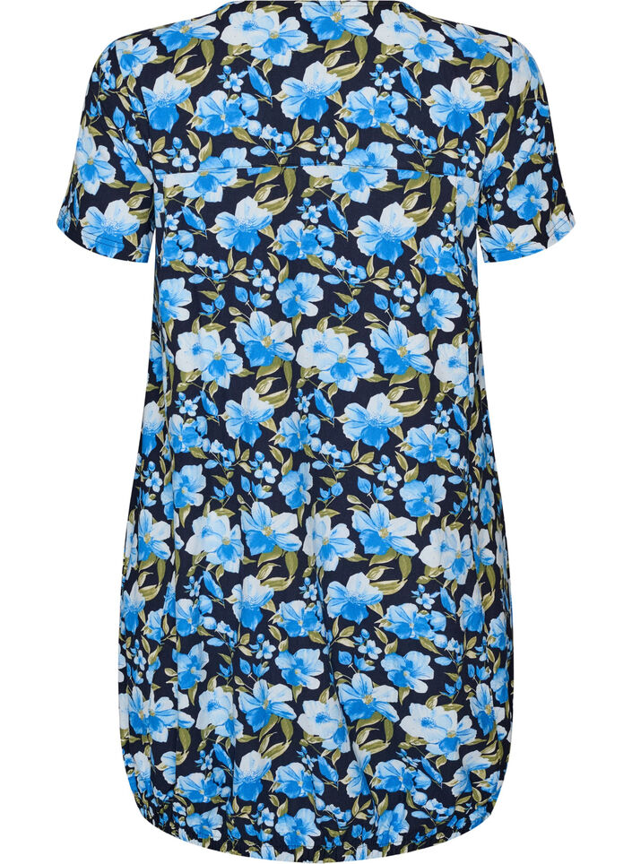 Kurzarm Baumwollkleid mit Print, Blau, Packshot image number 1