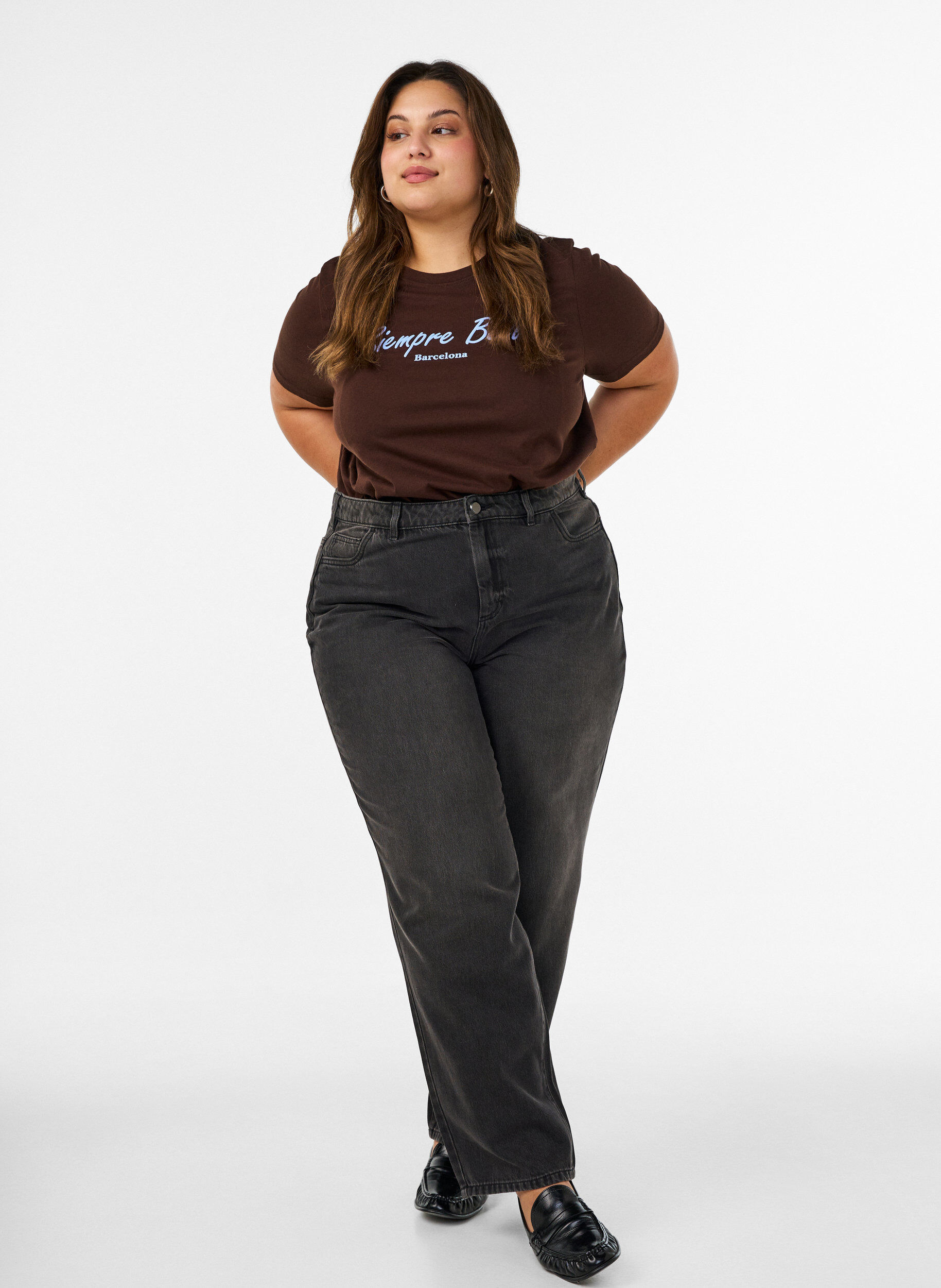 ZizziT-shirt en coton bio avec imprim&eacute;, Marron, Model image number 1