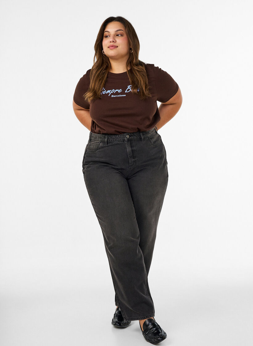 T-shirt en coton bio avec imprim&eacute;, Marron, Model image number 1