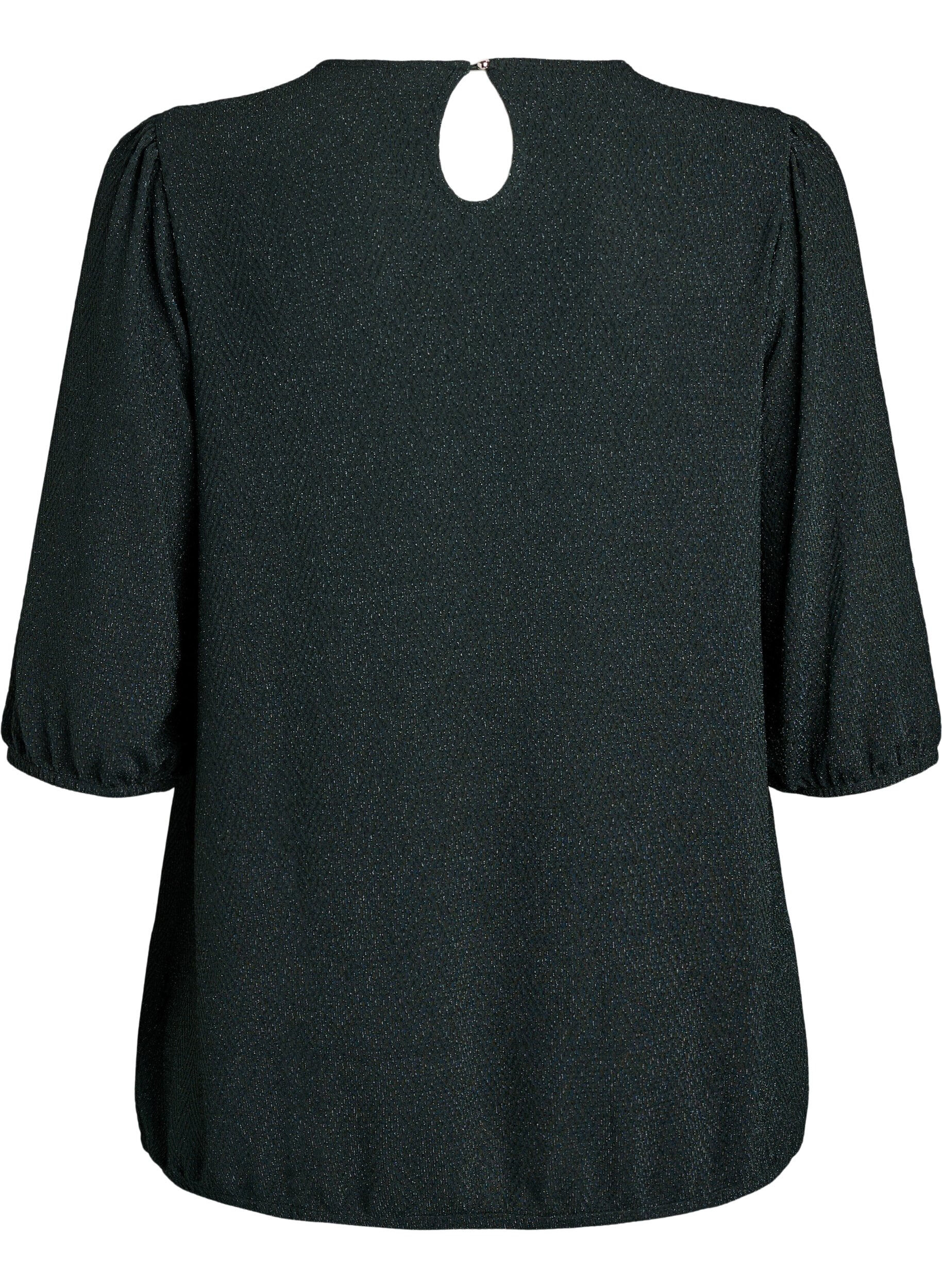 Zizzi Blouse &agrave; motif paillet&eacute; et manches 3/4, Vert fonc&eacute;, Packshot image number 1