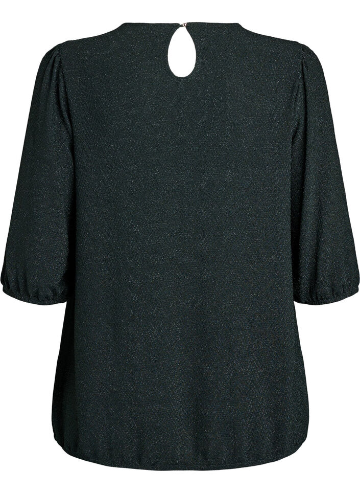 Blouse à motif pailleté et manches 3/4, Vert foncé, Packshot image number 1