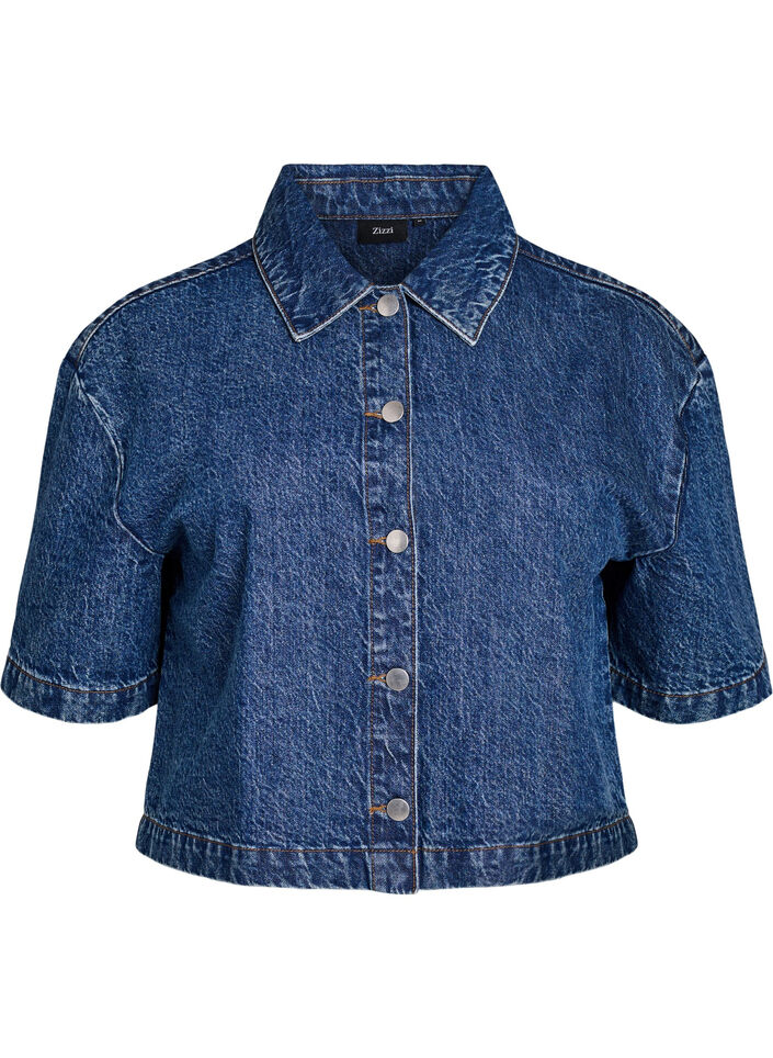 Veste en jean &agrave; manches courtes avec fermeture &agrave; boutons, Bleu, Packshot image number 0