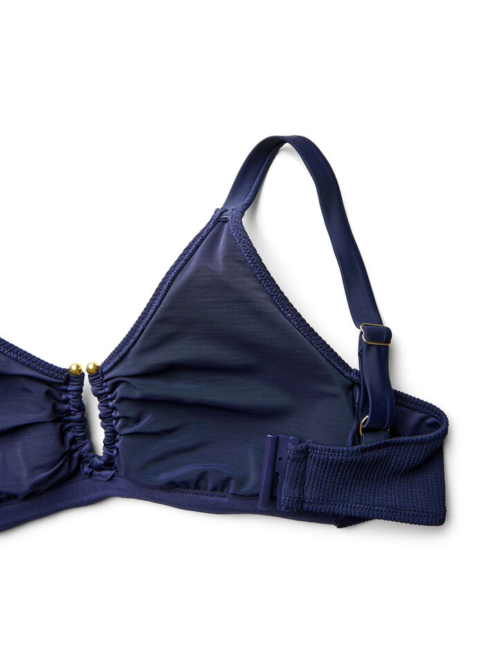 Strukturiertes Bikini Top mit Golddetail, Blau, Packshot image number 3