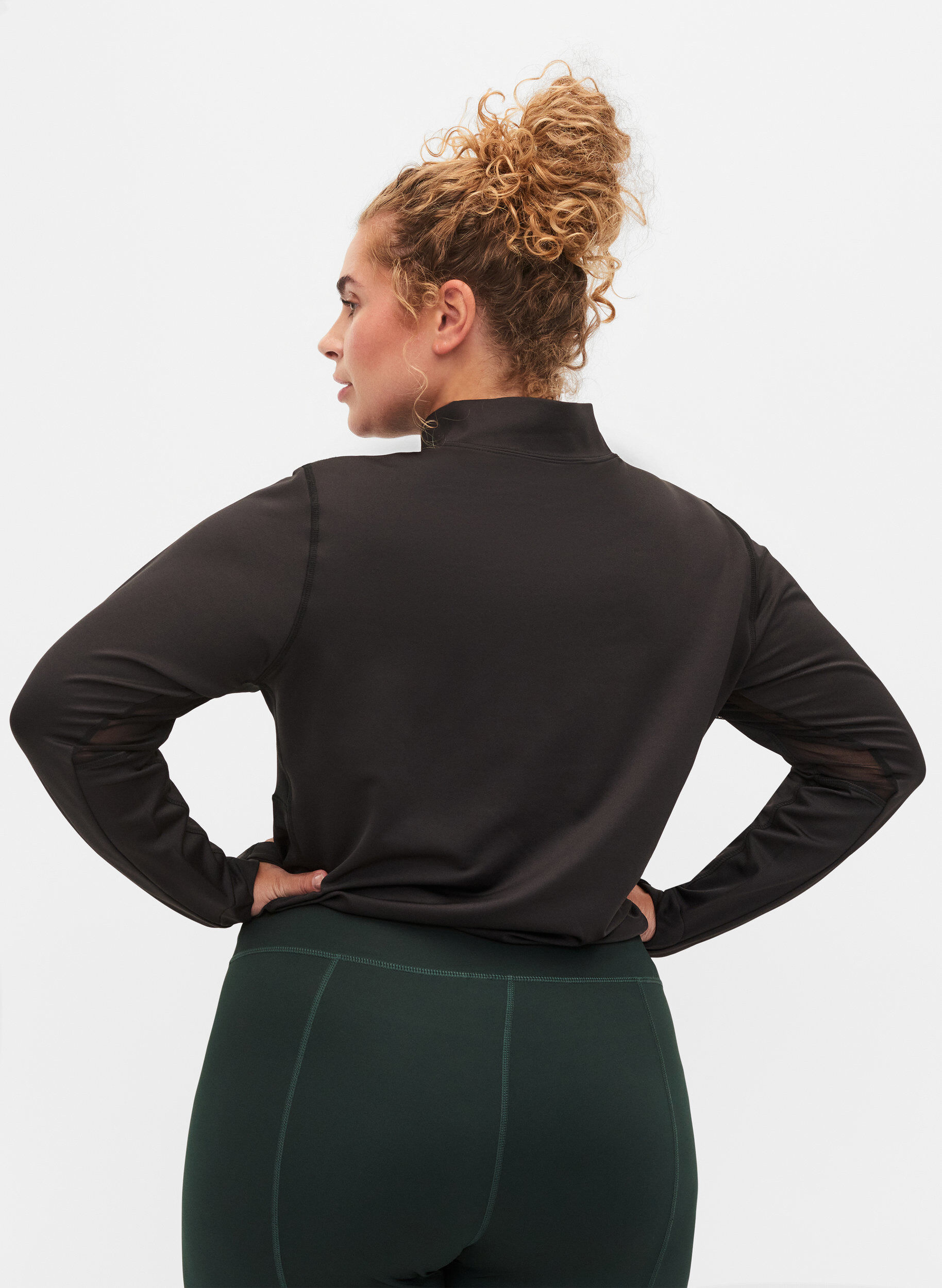 Zizzi Hochgeschlossenes Sporttop mit Rei&szlig;verschluss, Black, Model image number 1