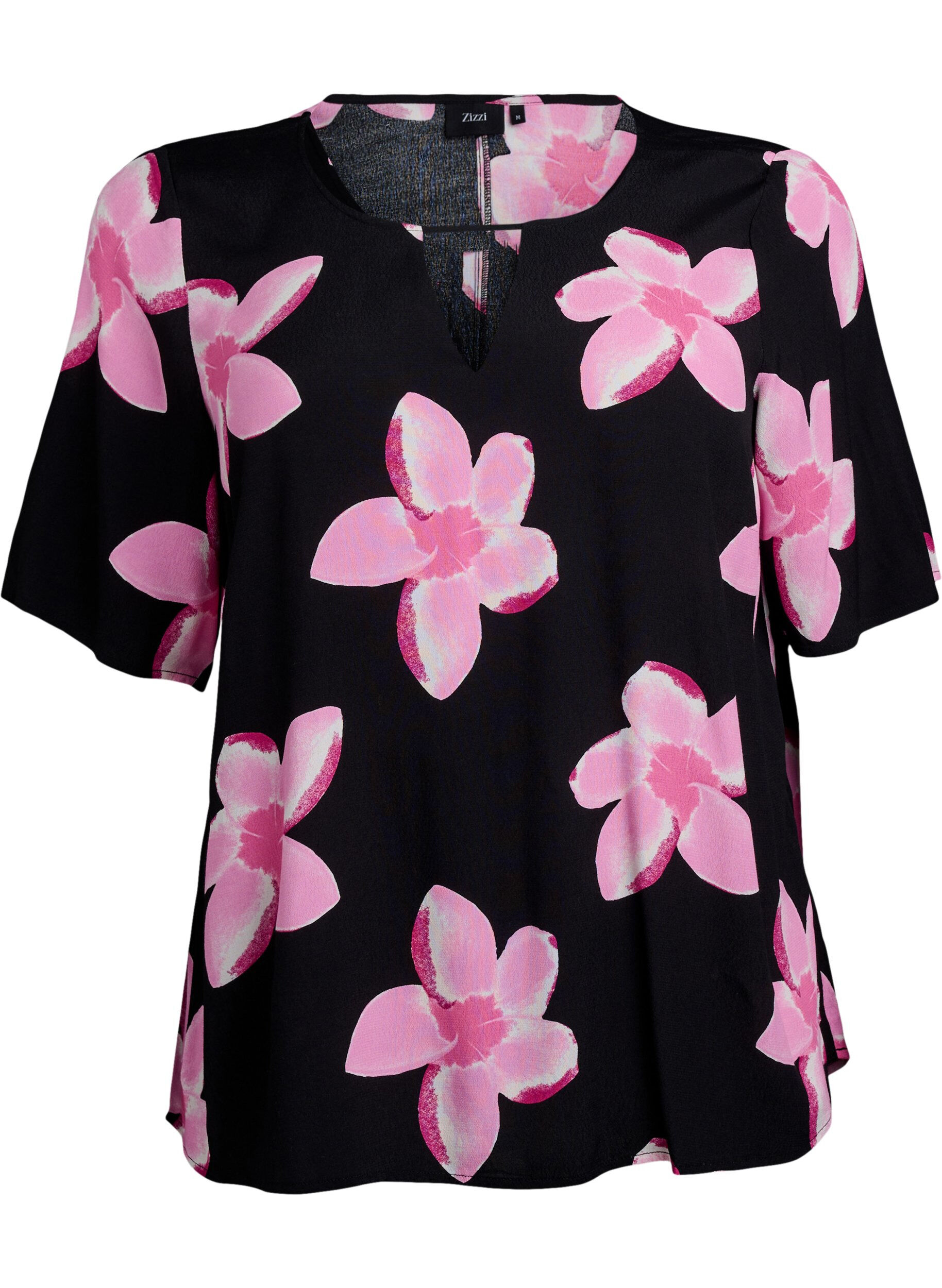 Zizzi Bluse mit Druck, Schwarz, Packshot image number 0