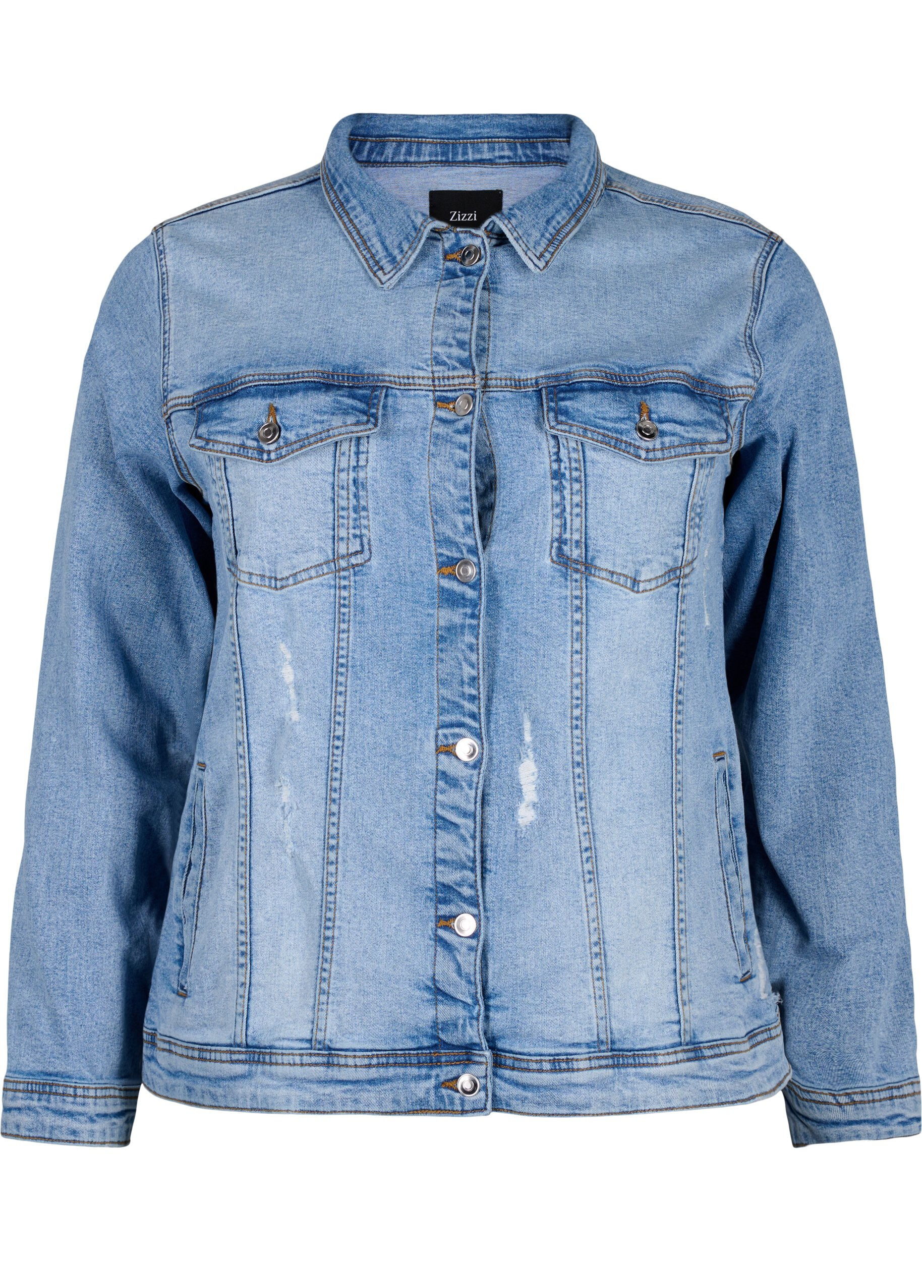 Zizzi Veste courte en jean en coton, Light blue denim, Packshot image number 0