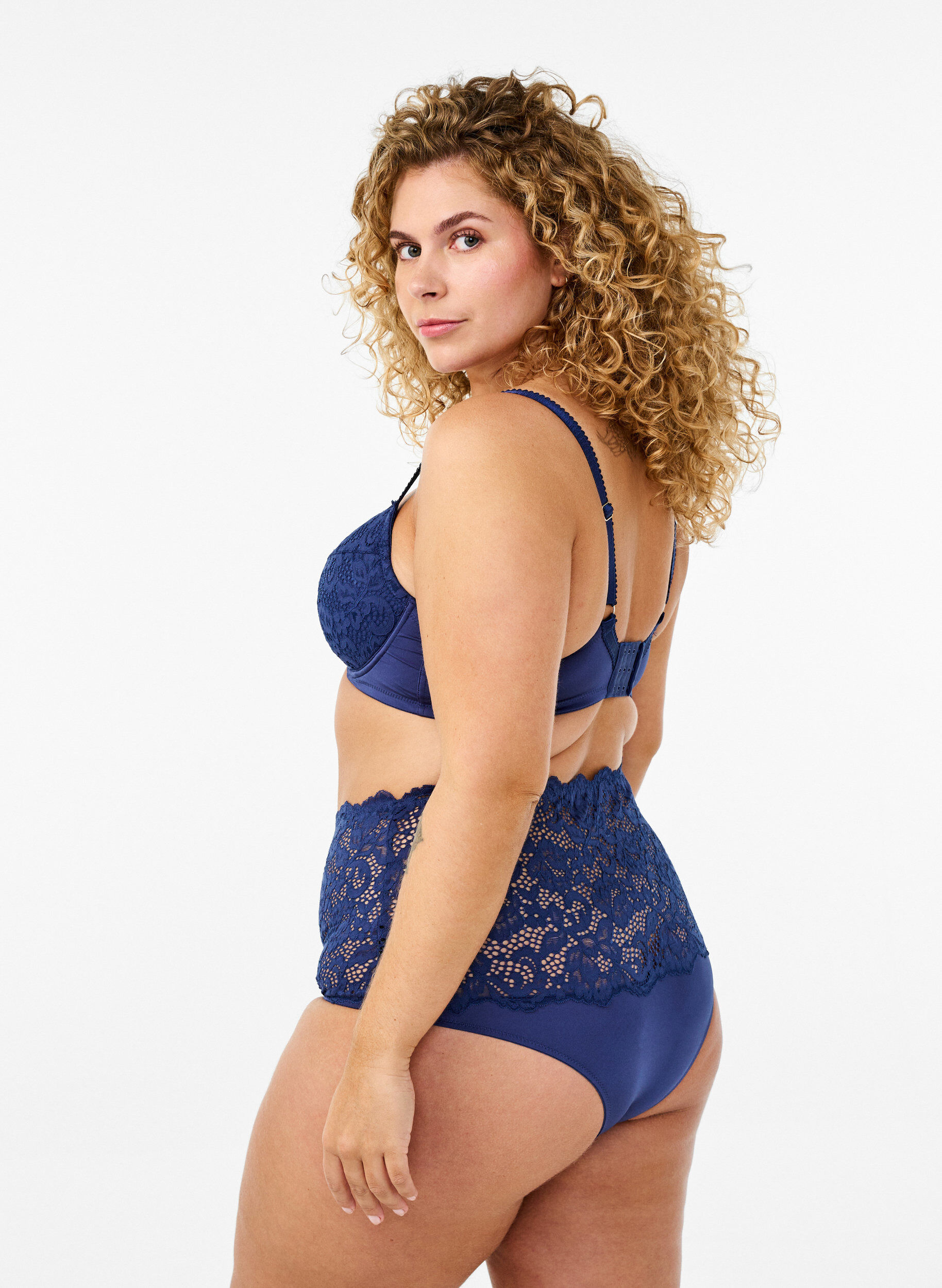 Zizzi Culotte hipster taille haute avec dentelle, Medieval Blue, Model image number 1