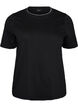 T-shirt en coton avec bords ondul&eacute;s contrastants, Noir, Packshot image number 0