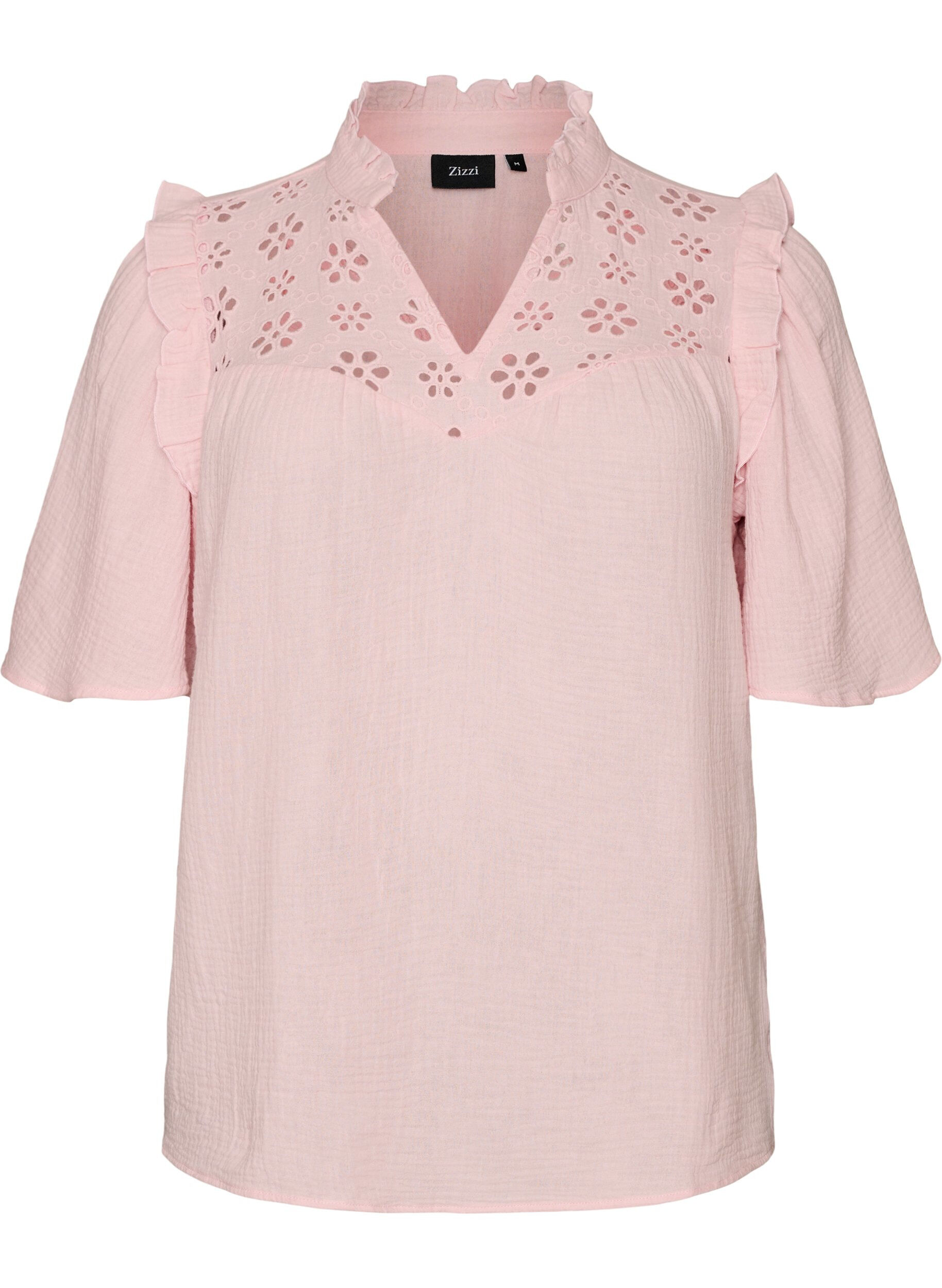 Blouse en mousseline de coton avec broderie anglaise et manches 1/2
