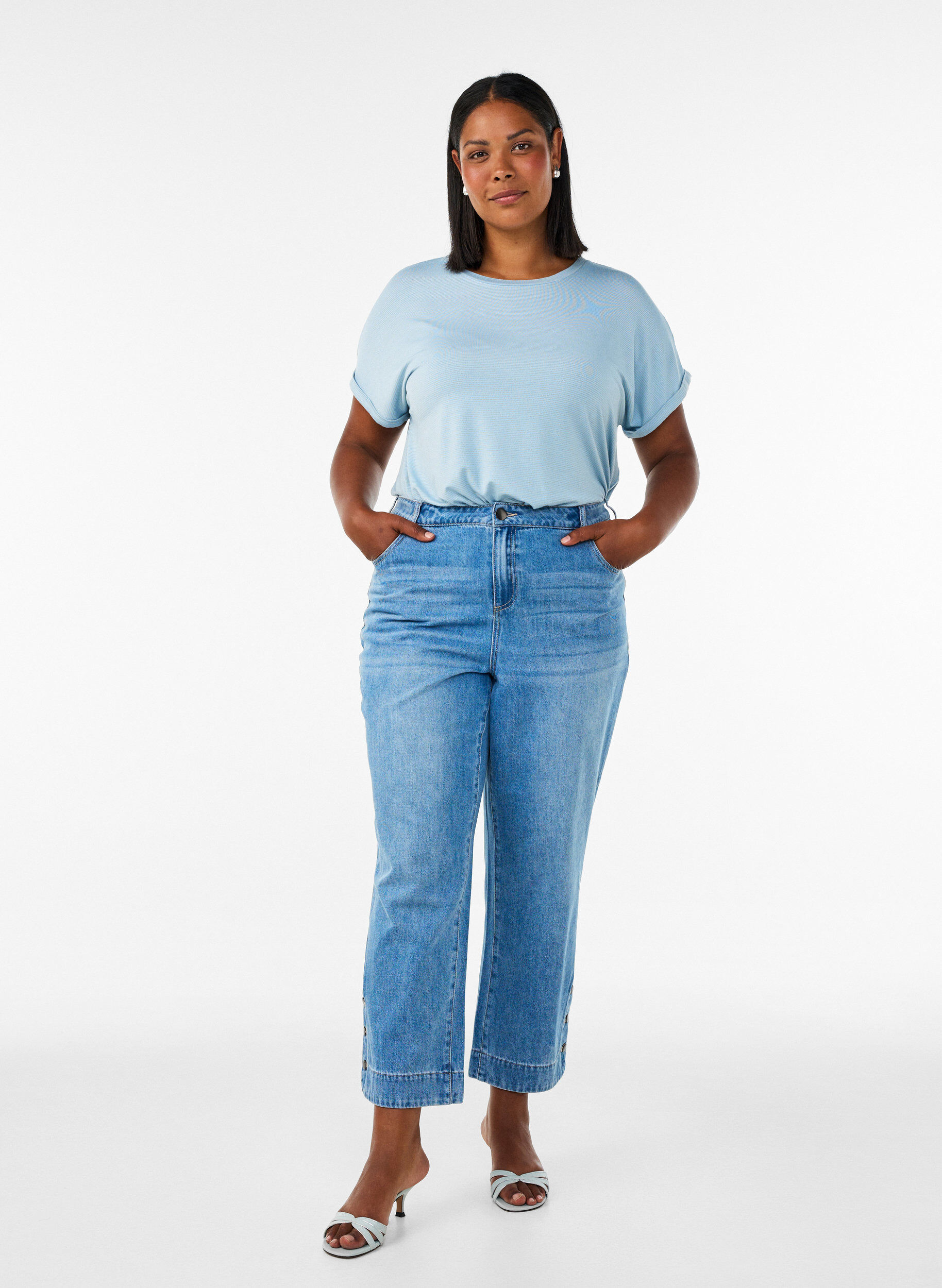 ZizziT-Shirt aus Viskose mit Glitzerstreifen, Blau, Model image number 1