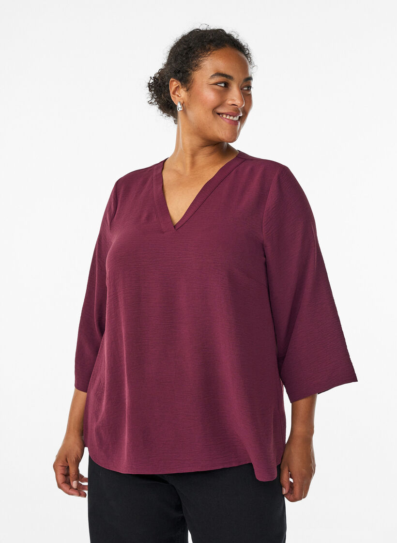Bluse mit 3/4-&Auml;rmeln, Dunkles Bordeaux, Model image number 0