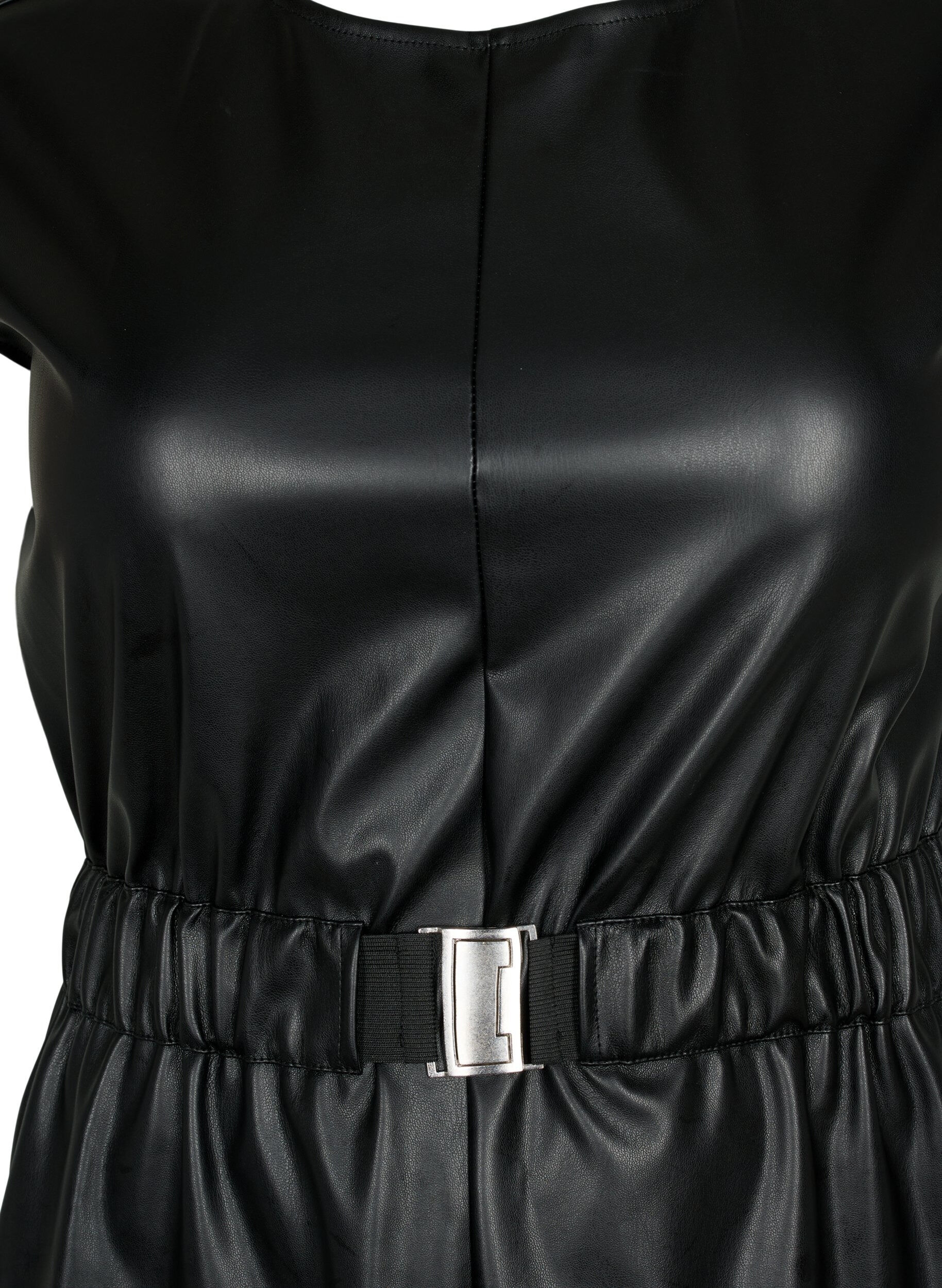 Zizzi Robe courte aspect cuir, Black, Packshot image number 2