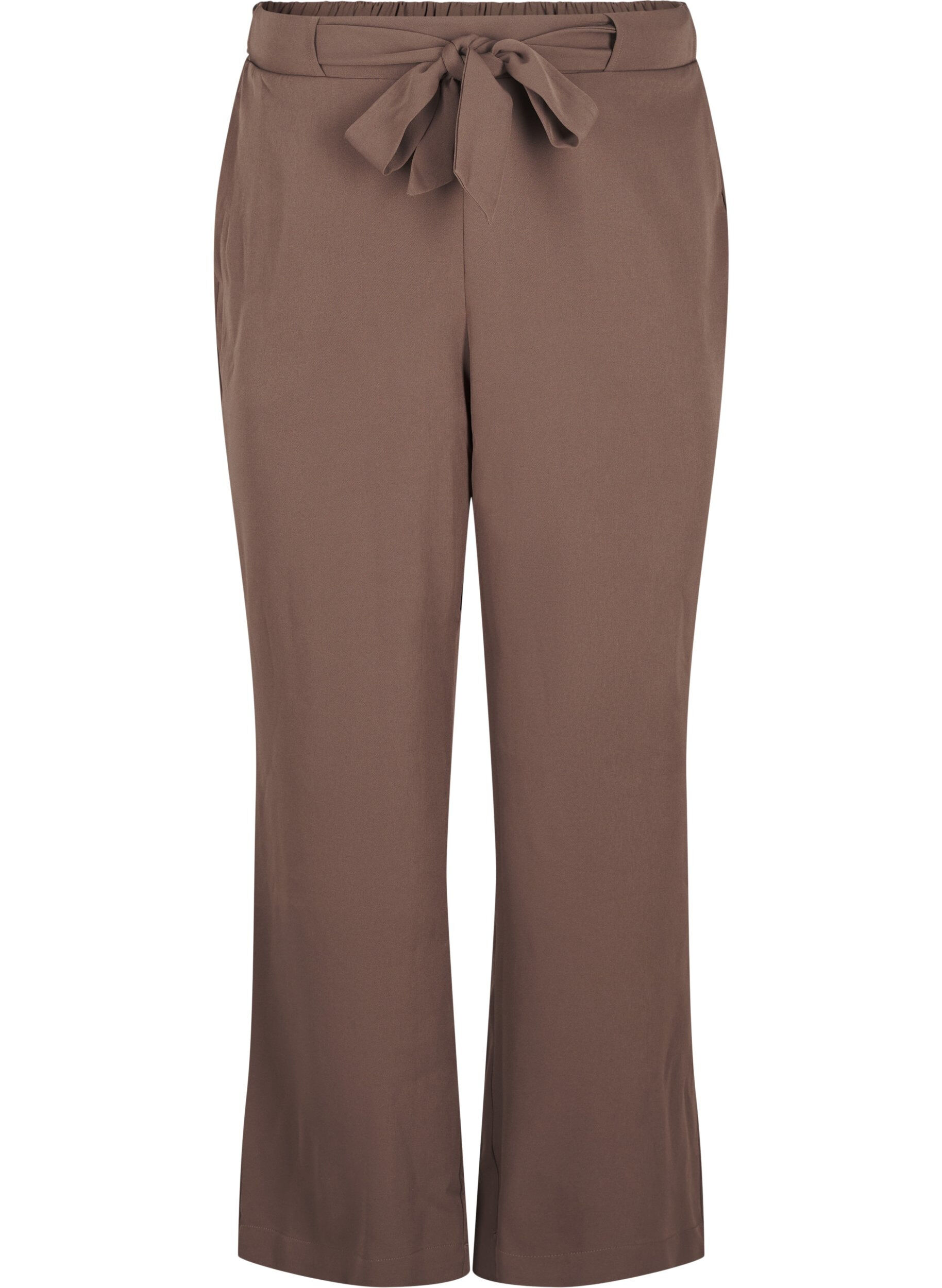 Zizzi Pantalons larges &agrave; taille haute et ceinture &agrave; nouer, Marron, Packshot image number 0