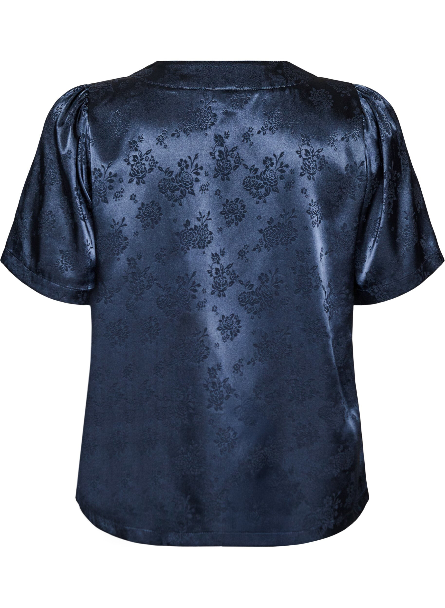 ZizziBlouse en satin &agrave; imprim&eacute; floral et col V, Bleu, Packshot image number 1