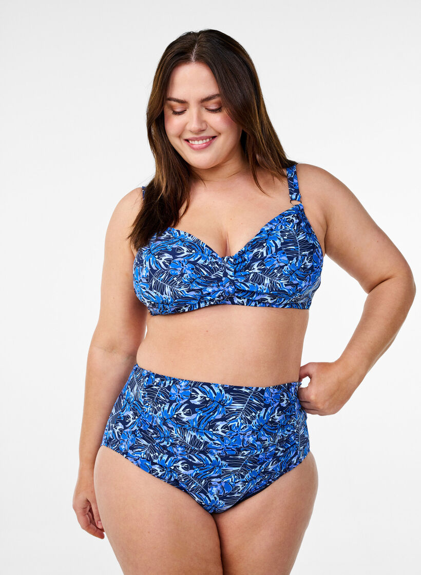 Culotte de bikini taille haute &agrave; motif, Bleu, Model image number 0