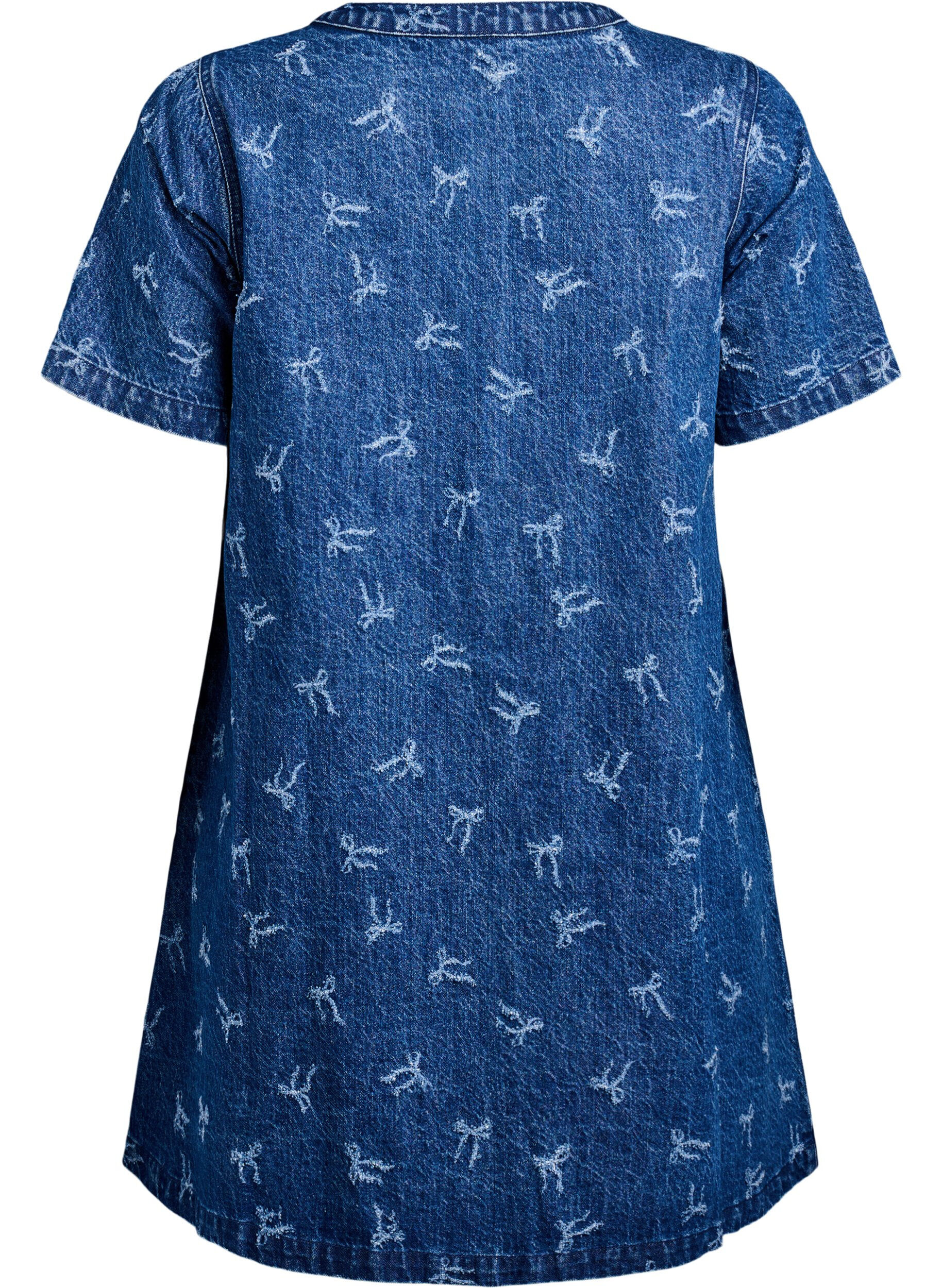 Zizzi Kurzes Jeanskleid mit A-Linie und Schleifenmuster, Blau, Packshot image number 1