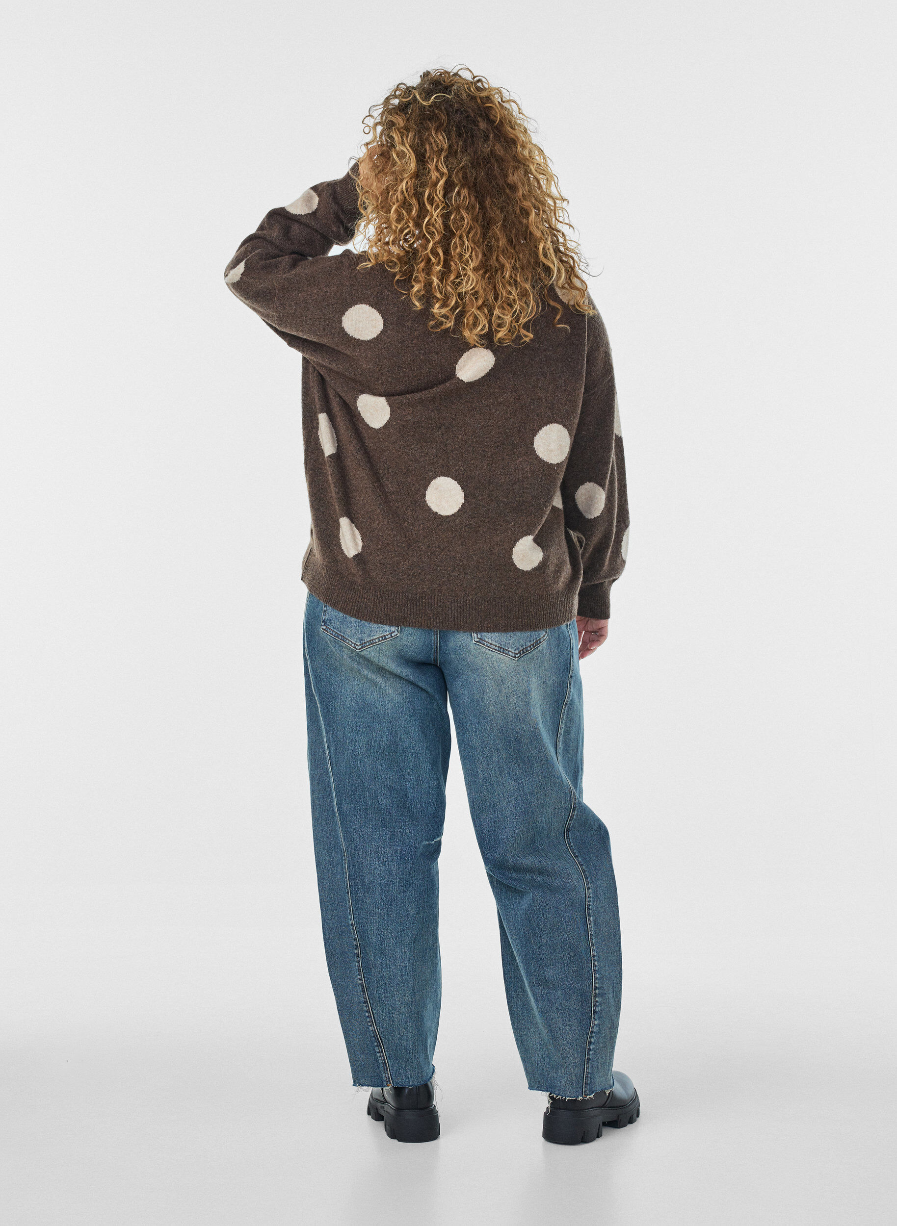 ZizziBlouse en maille &agrave; pois, Marron, Model image number 2