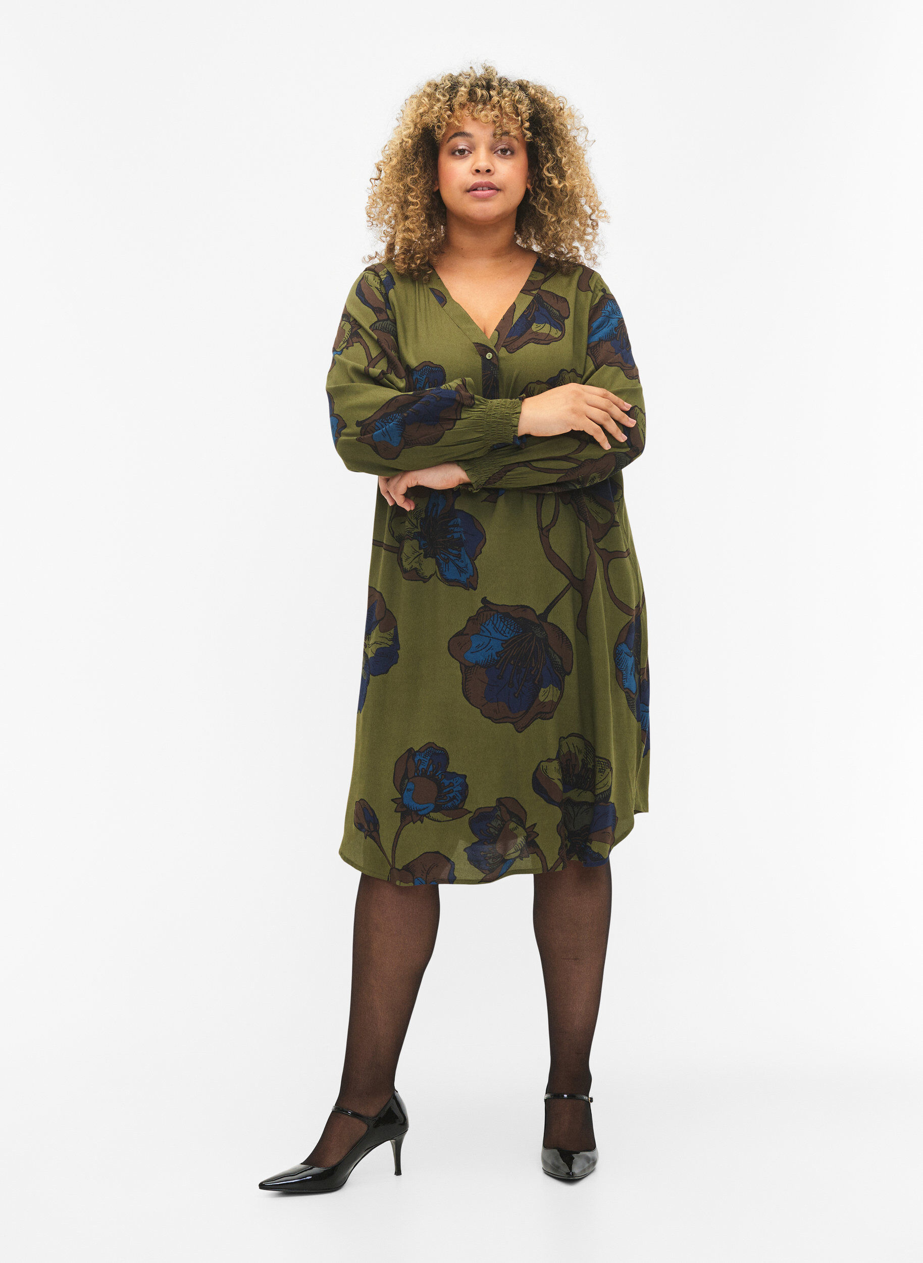 ZizziRobe imprim&eacute;e en viscose, Vert, Model image number 1