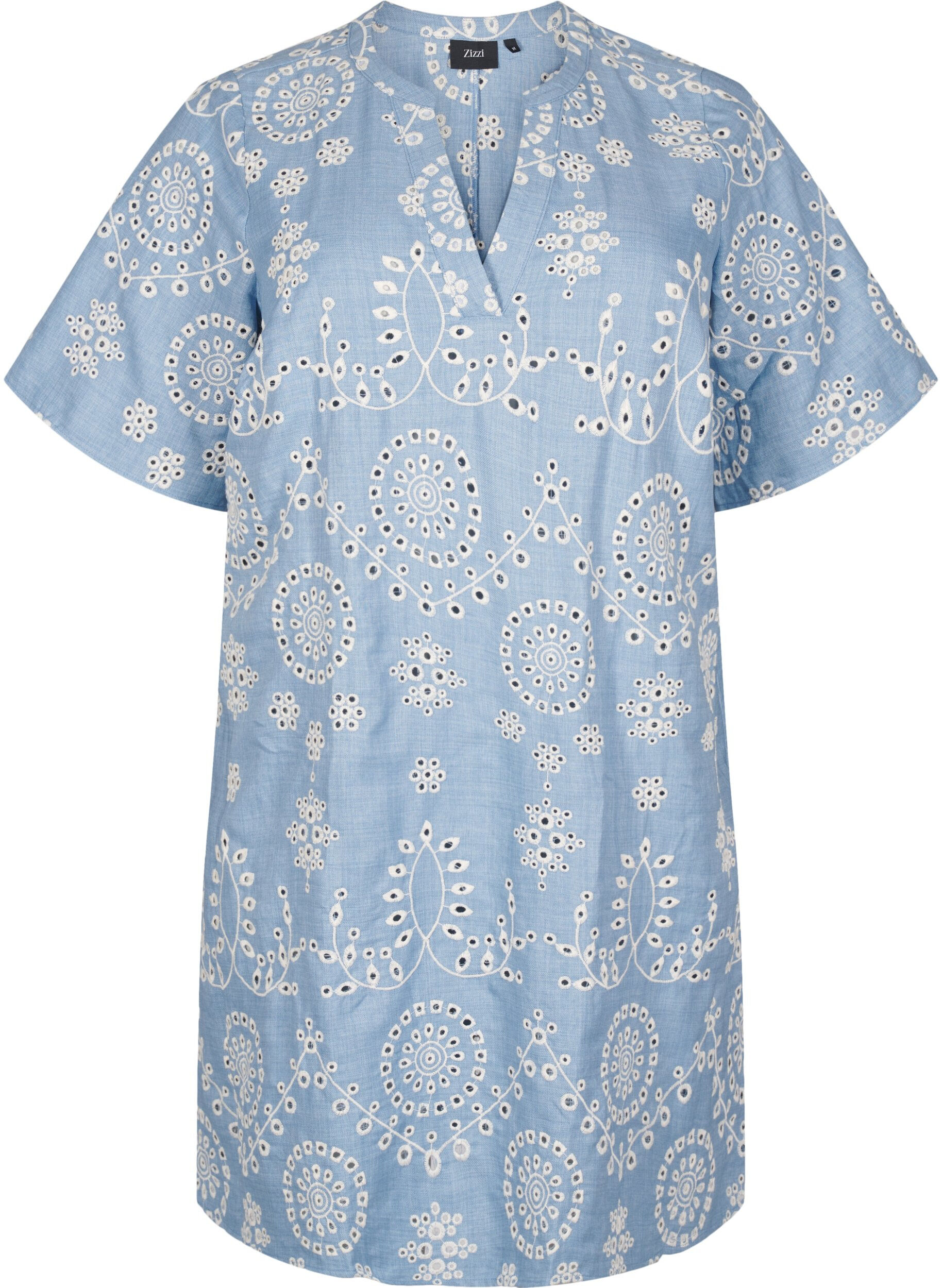 Zizzi Kleid mit dekorativem Lochmuster, Blau, Packshot image number 0