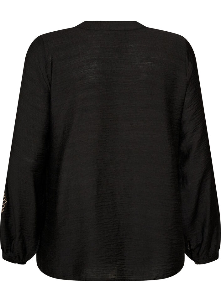 Bluse aus Viskose mit bestickten &Auml;rmeln, Schwarz, Packshot image number 1