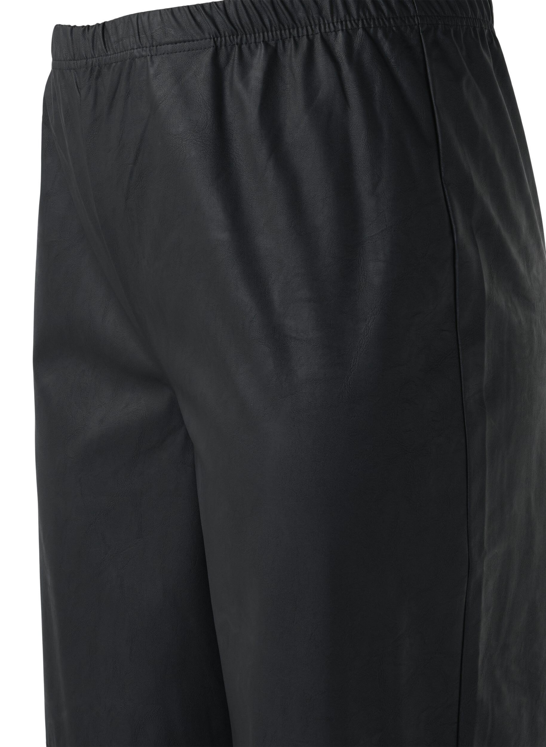 Zizzi Pantalon ample en simili cuir avec ceinture &eacute;lastiqu&eacute;e, Black, Packshot image number 2