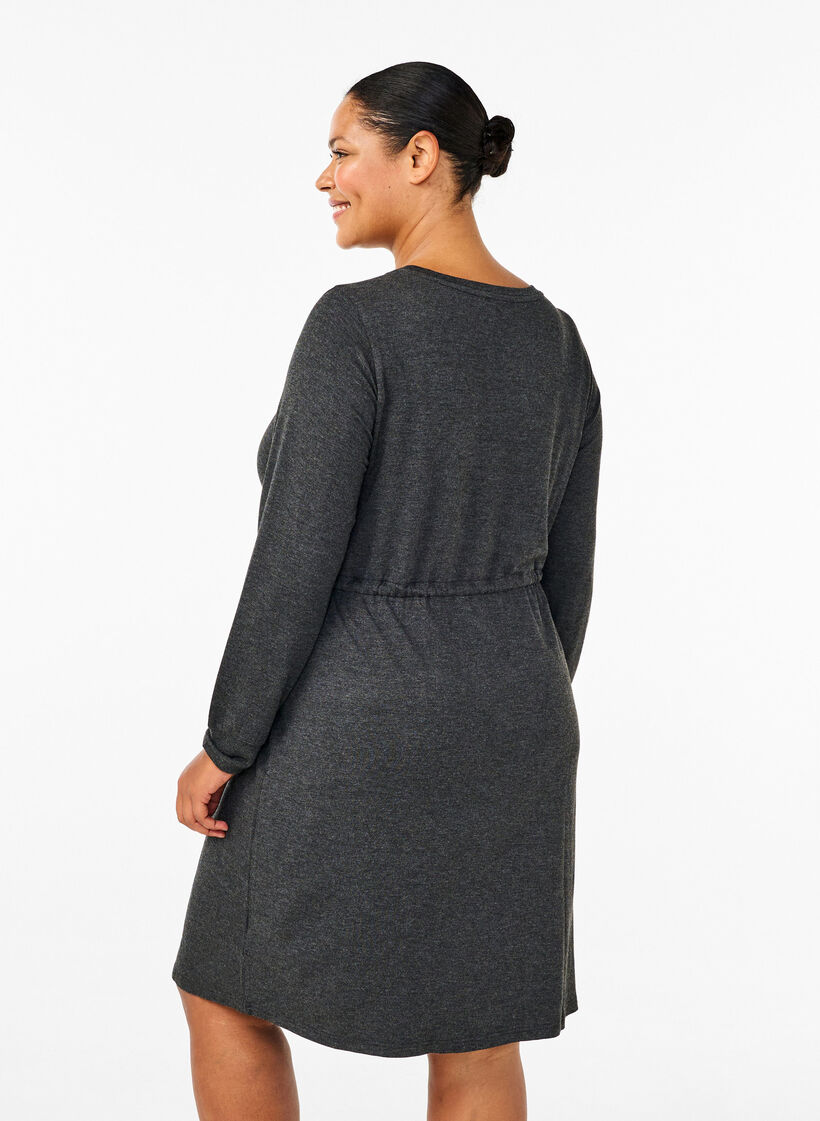 Robe en jersey mi-longue avec liens, Dark Grey Melange, Model image number 1