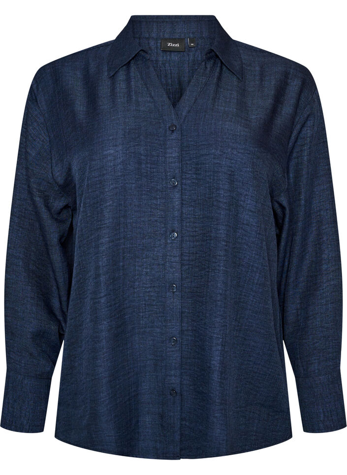 Chemise ample avec col en V, Bleu, Packshot image number 0