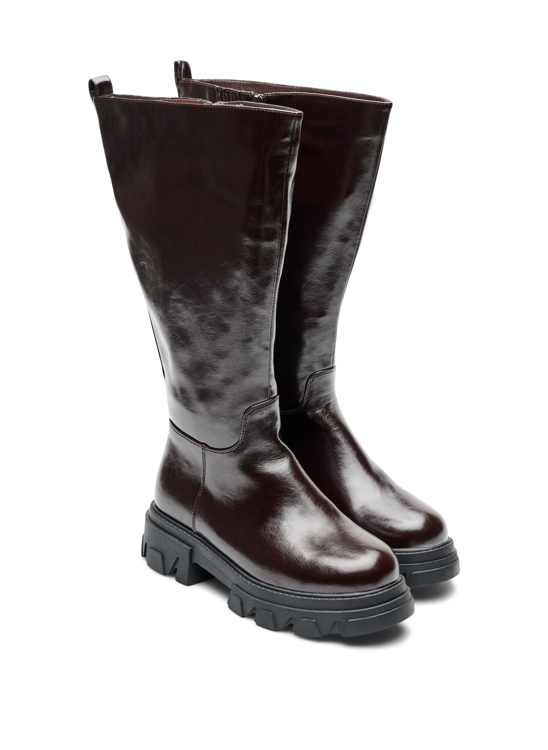 ZizziLangschaftstiefel mit leichter Knitteroptik, Braun, Packshot image number 1