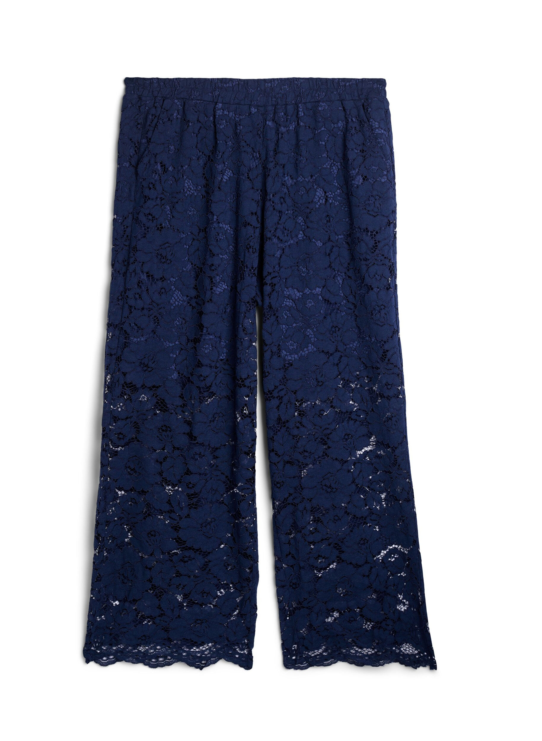 Zizzi Pantalon taille haute en dentelle et avec des poches, Bleu, Packshot image number 0