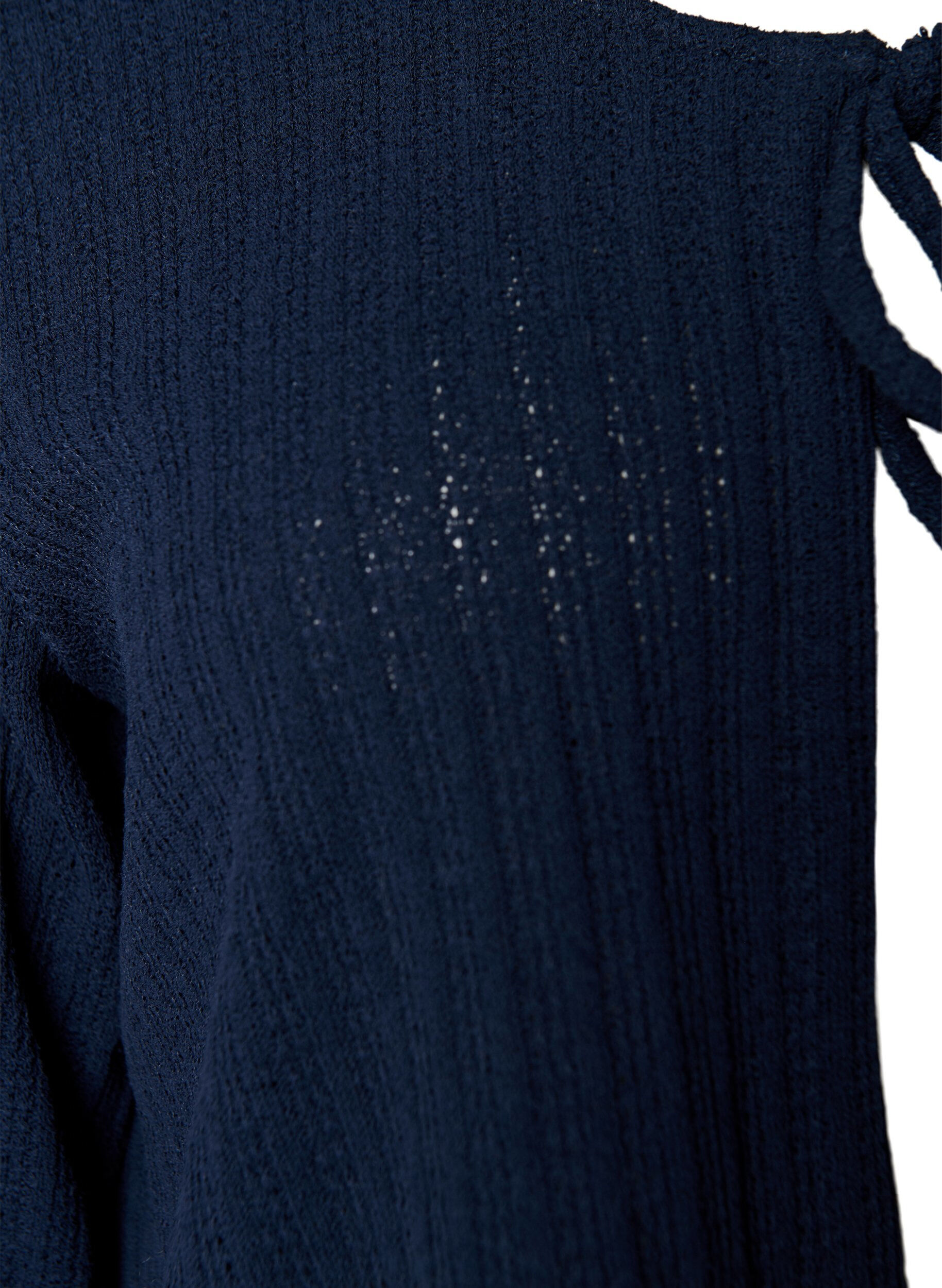 Zizzi Strickjacke aus Jersey mit Struktur und Bindedetail vorne, Blau, Packshot image number 2