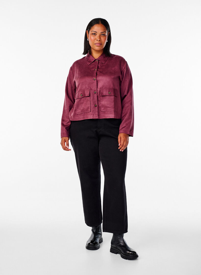 Kurze Jacke aus Wildlederimitat mit Taschen, Rot, Model image number 1