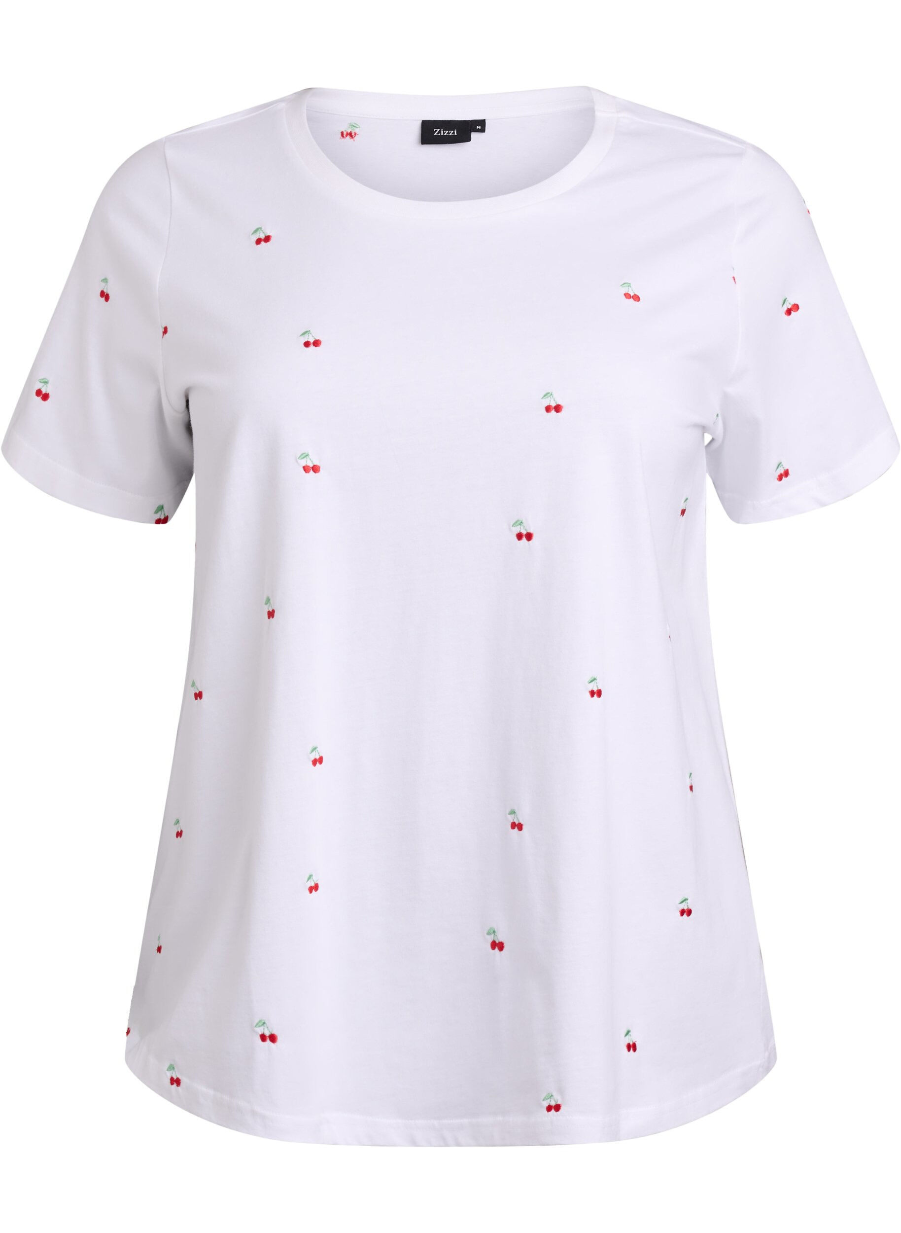 Zizzi T-shirt en coton biologique avec motifs brod&eacute;s, Blanc, Packshot image number 0