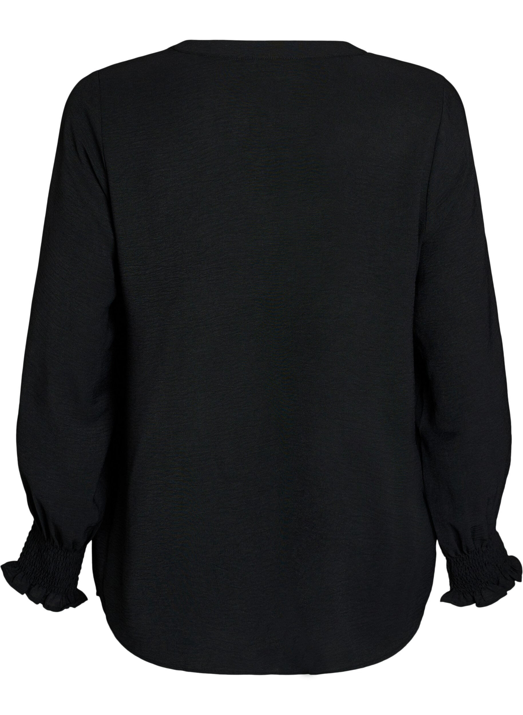 ZizziBlouse avec poignets smock&eacute;s et col en V, Noir, Packshot image number 1