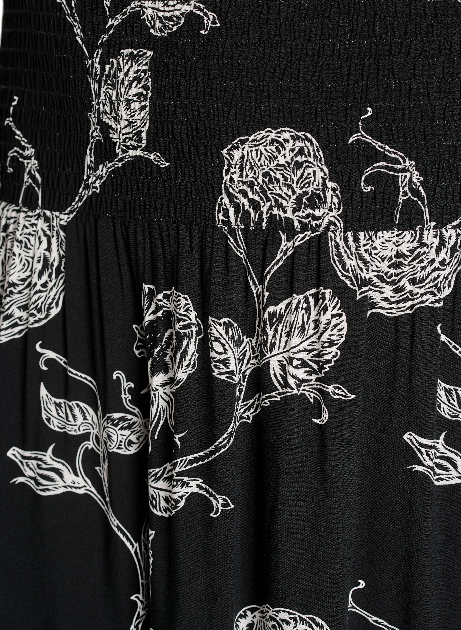 Zizzi Jupe longue en viscose avec smocks, Noir, Packshot image number 2