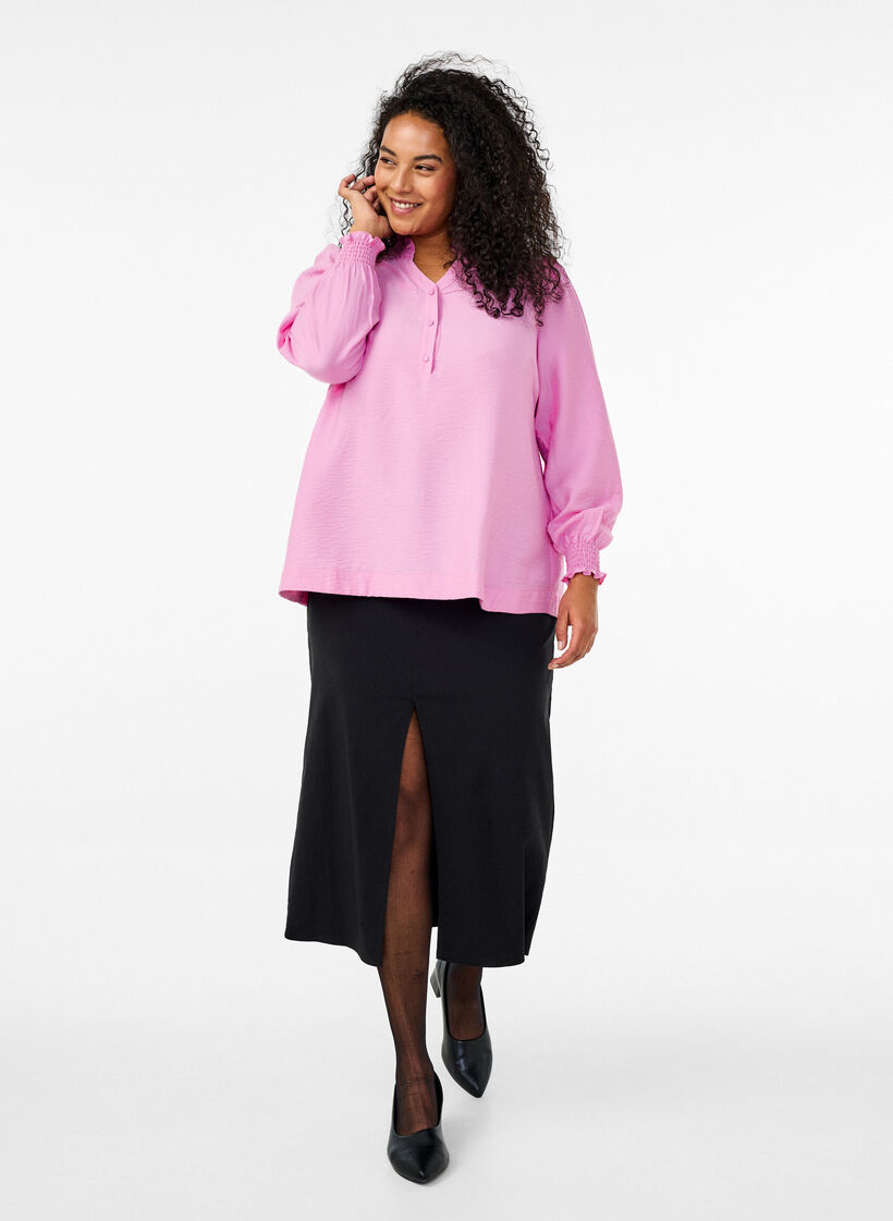 Bluse mit Rüschenkragen, Pink, Model image number 1