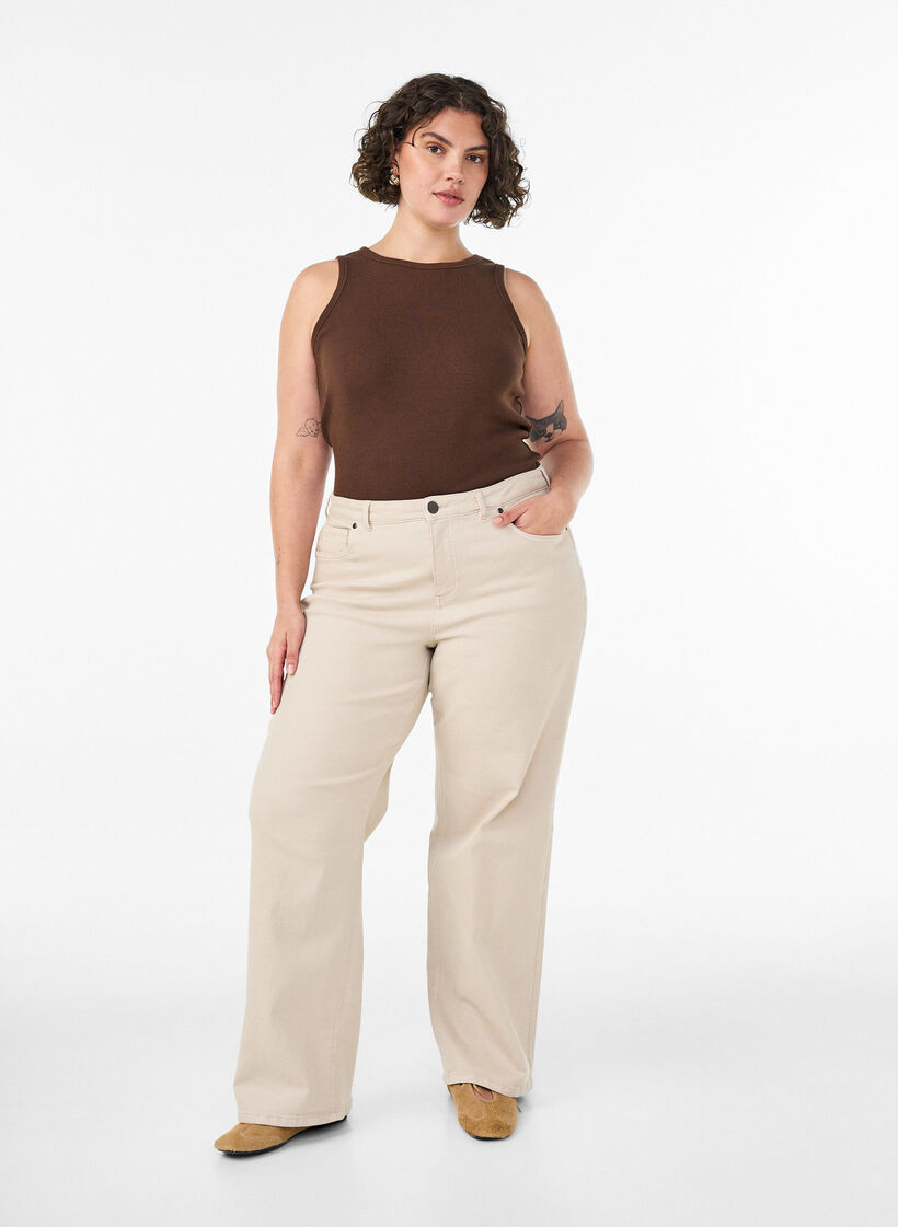 Ripptop aus Baumwolle mit hohem Kragen, Braun, Model image number 1