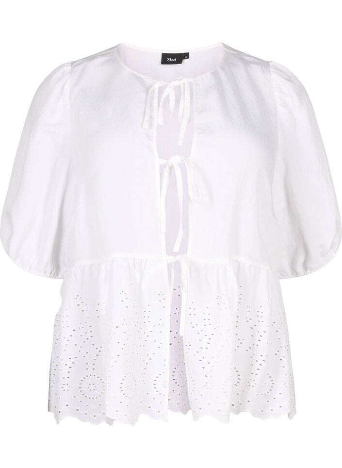 Chemisier en viscose avec broderie anglaise, Bright White, Packshot image number 0