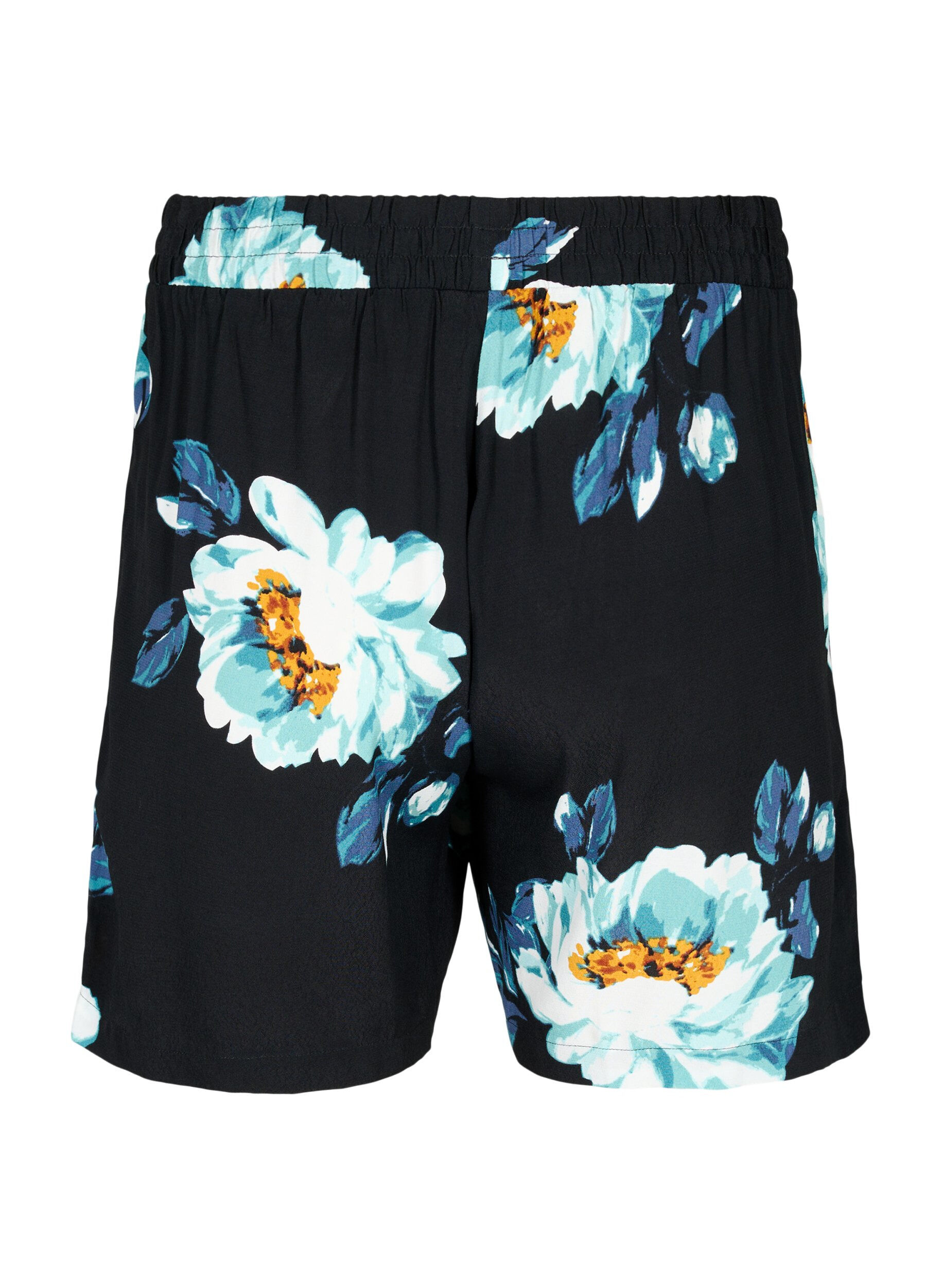Zizzi Locker sitzende Shorts aus Viskose, Black Big Flower, Packshot image number 1